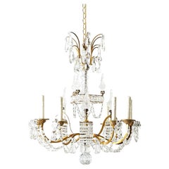 French Midcentury Brass and Crystal Chandelier