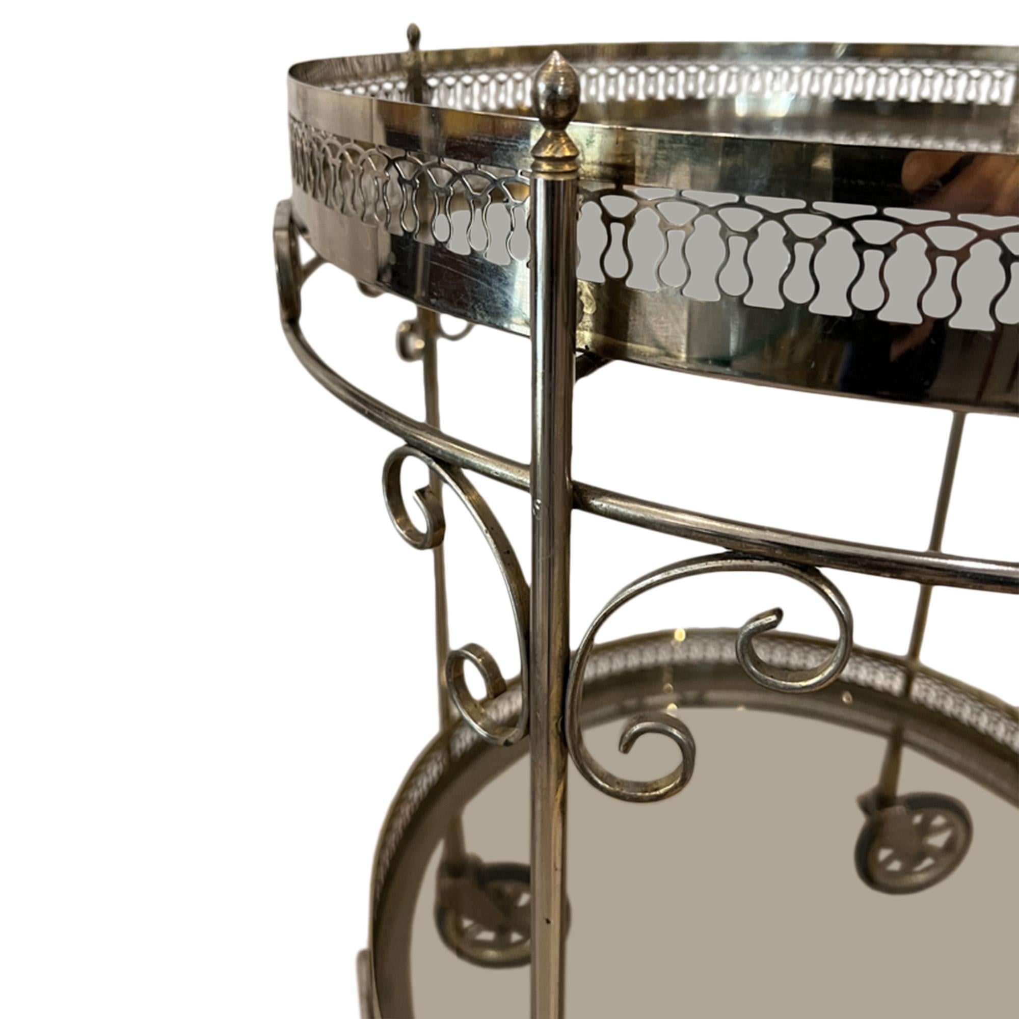 Mid-20th Century French Midcentury Brass and Glass Bar Cart For Sale