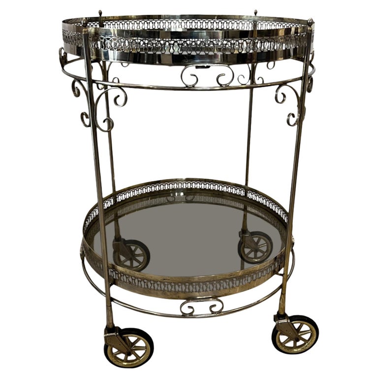 French Midcentury Brass and Glass Bar Cart For Sale at 1stDibs