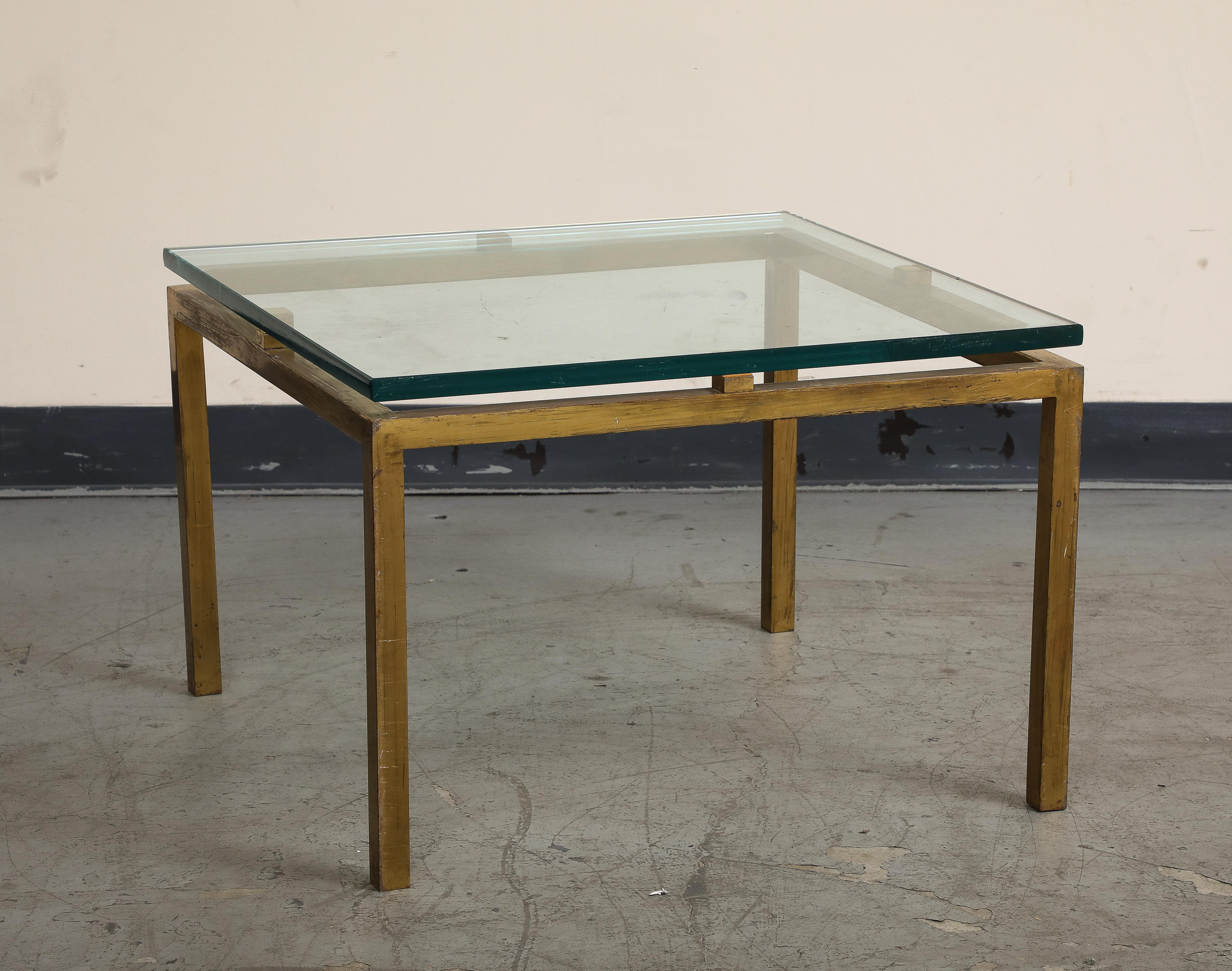 French Midcentury Brass and Glass Side Table, 1970s In Good Condition For Sale In Chicago, IL