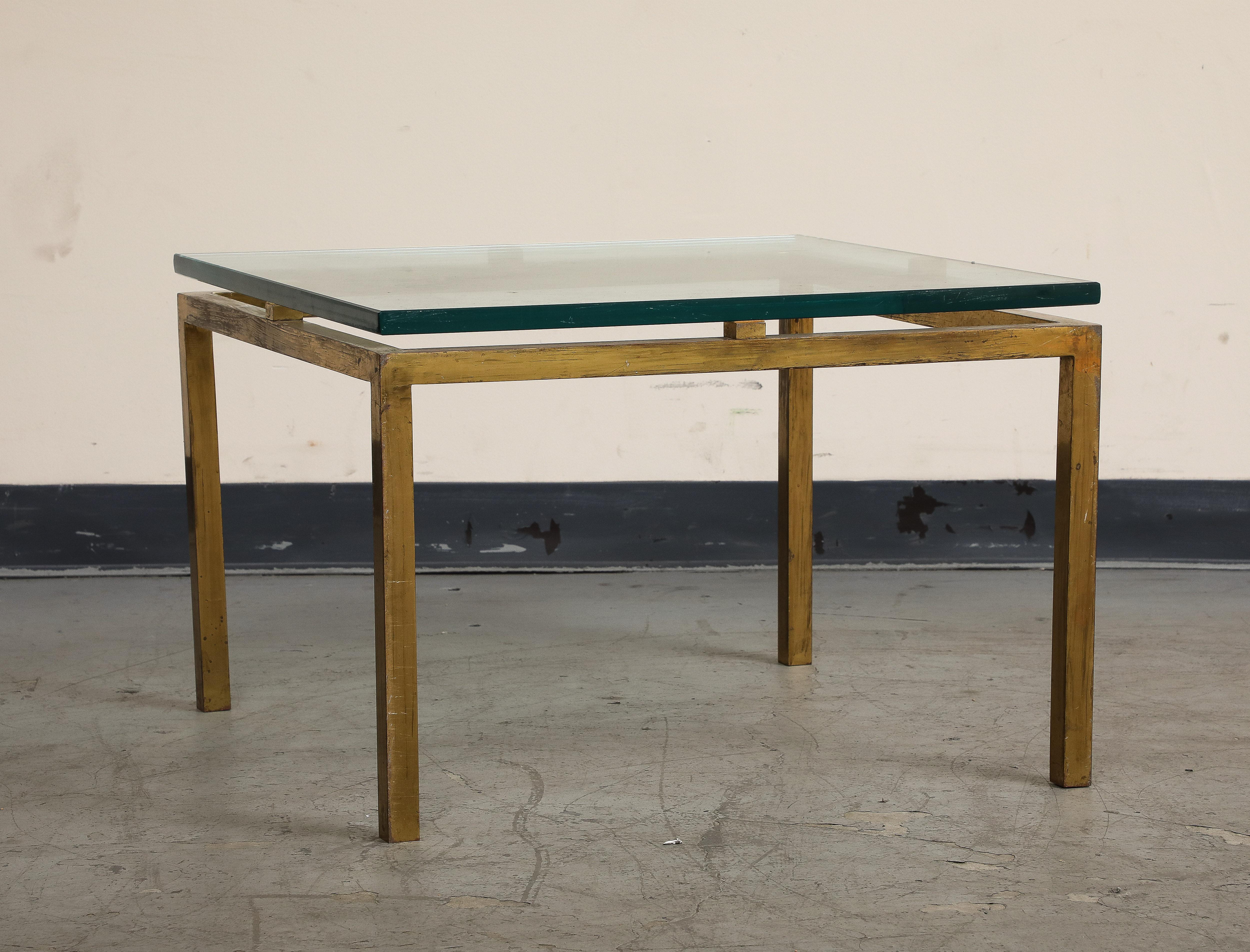 Late 20th Century French Midcentury Brass and Glass Side Table, 1970s For Sale