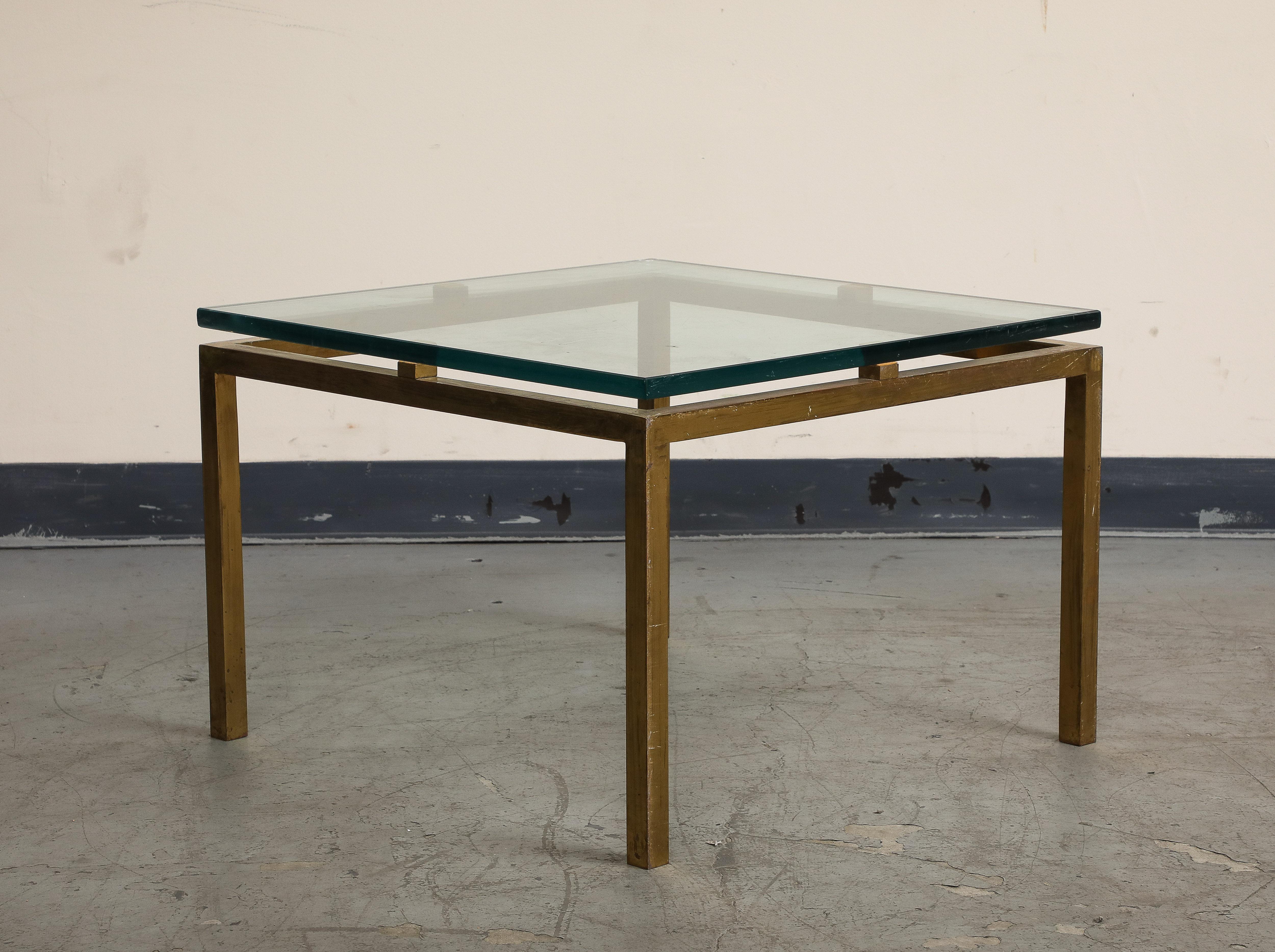 French Midcentury Brass and Glass Side Table, 1970s For Sale 1