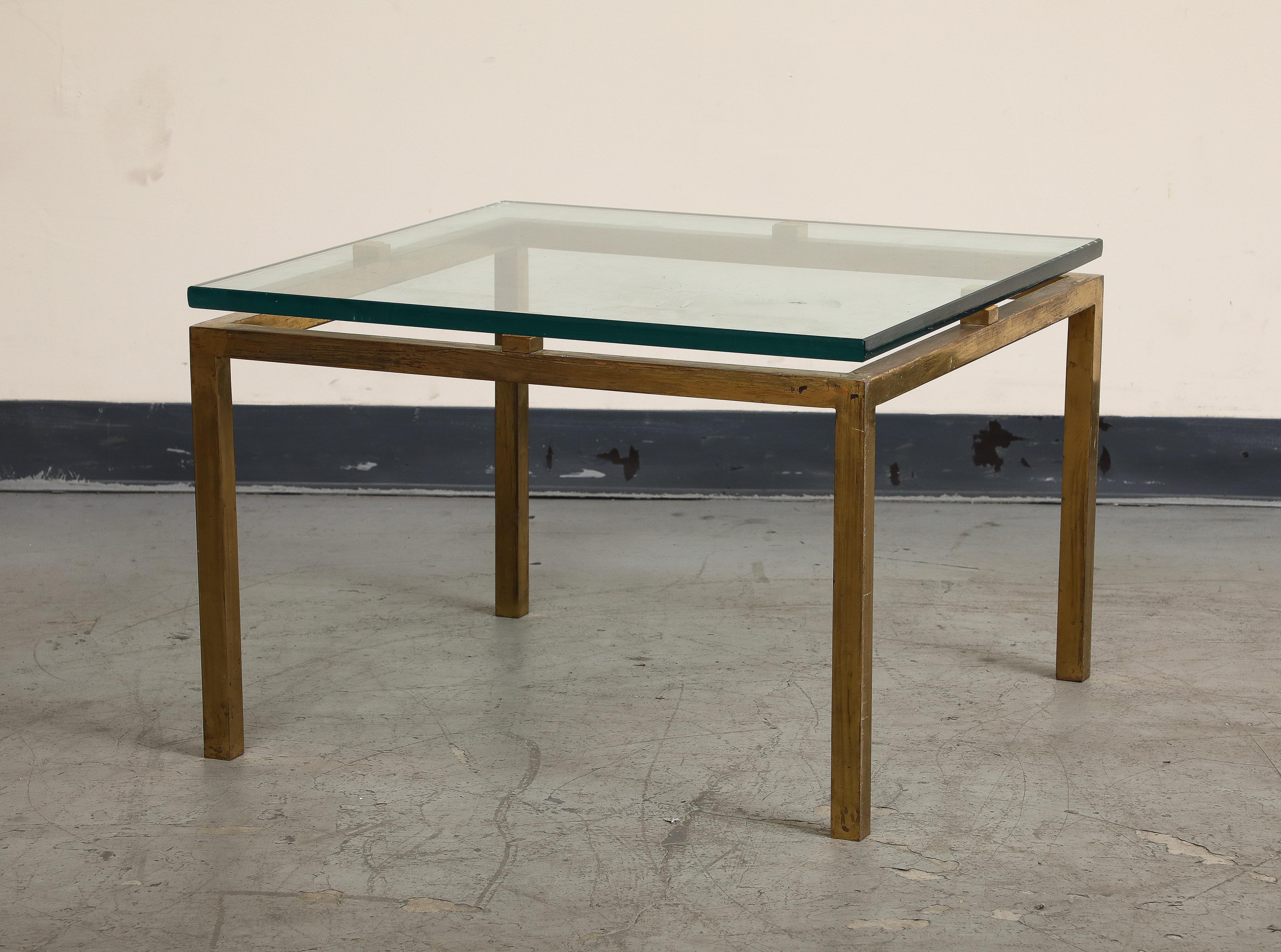 French Midcentury Brass and Glass Side Table, 1970s For Sale 2