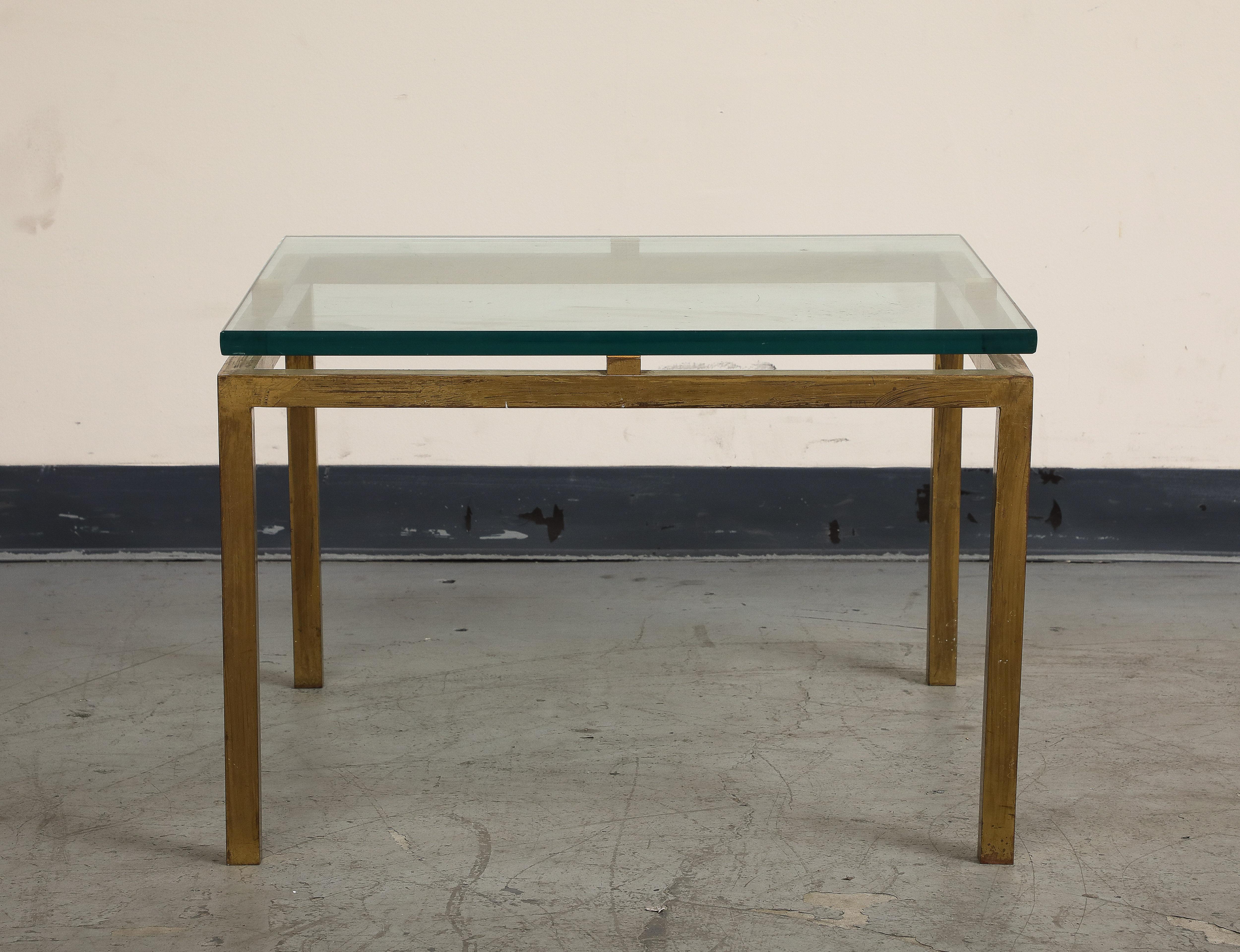 French Midcentury Brass and Glass Side Table, 1970s For Sale 3