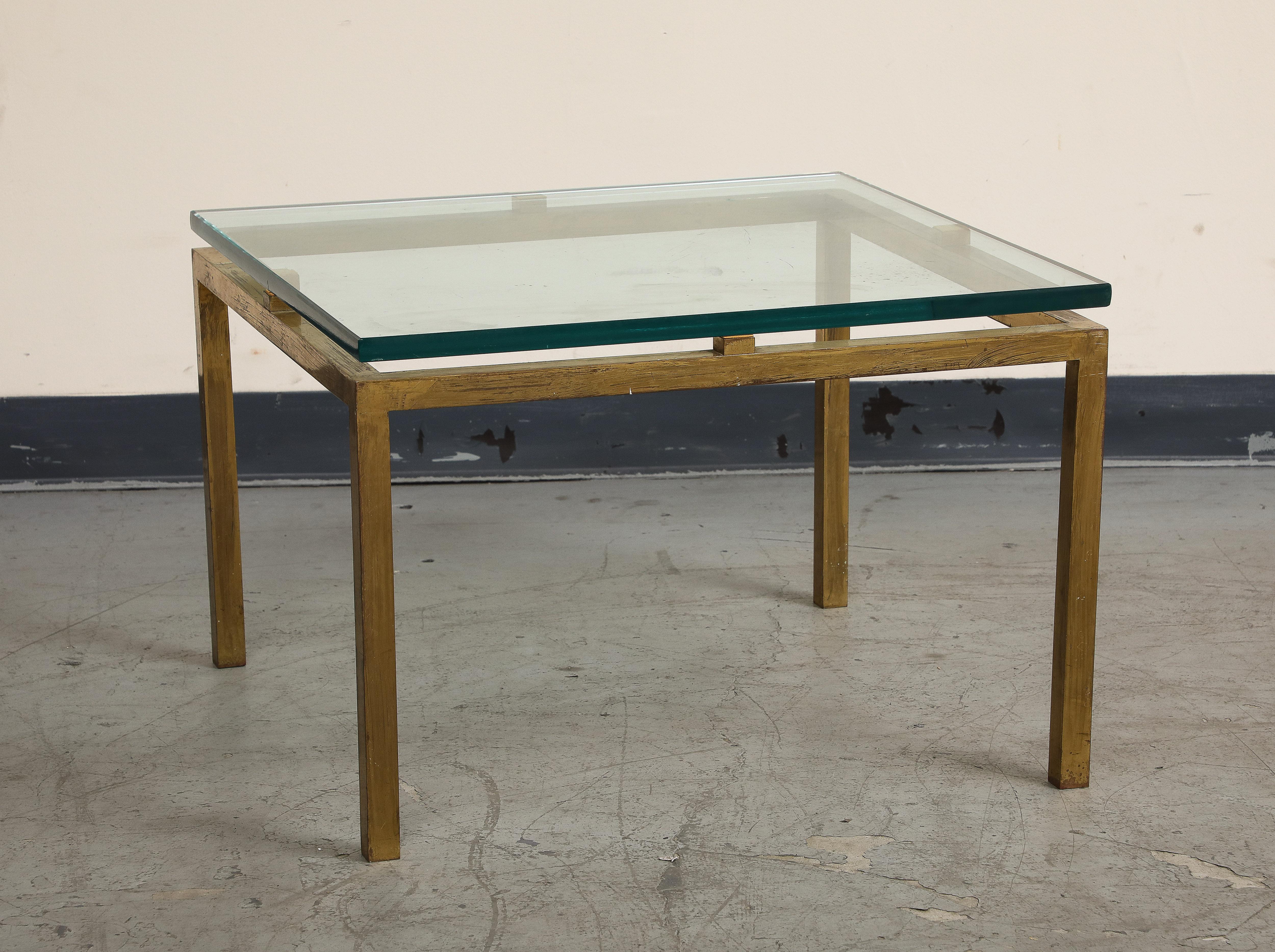 French Midcentury Brass and Glass Side Table, 1970s For Sale 4