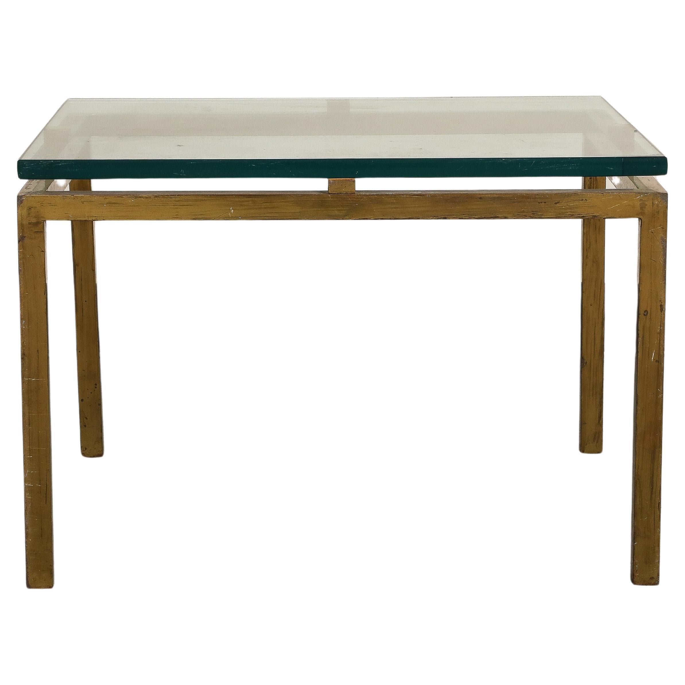French Midcentury Brass and Glass Side Table, 1970s