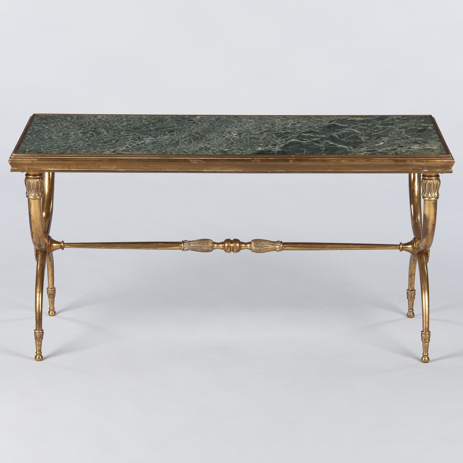 French Midcentury Brass and Marble Coffee Table Attributed to Raymond Subes 12