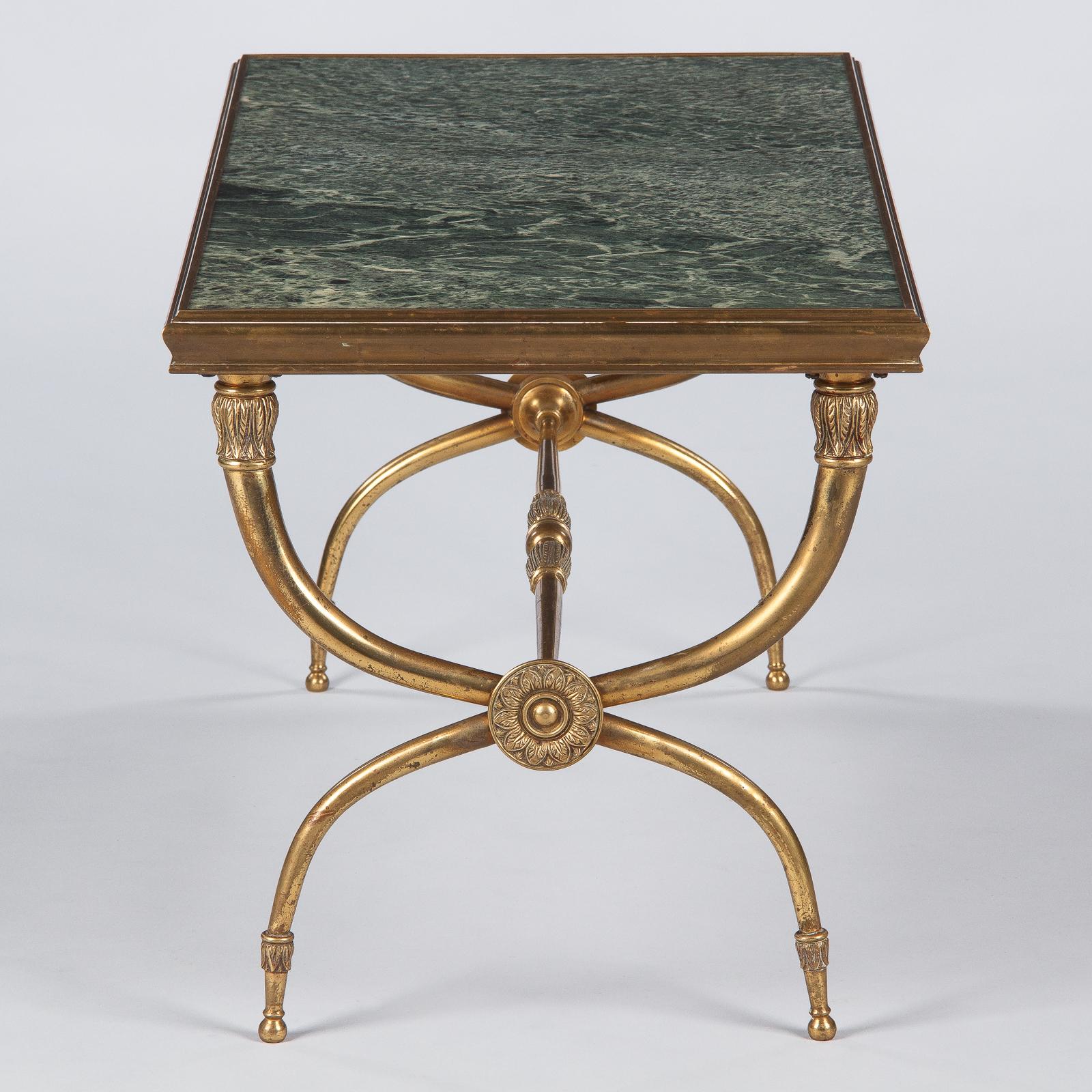 French Midcentury Brass and Marble Coffee Table Attributed to Raymond Subes 13