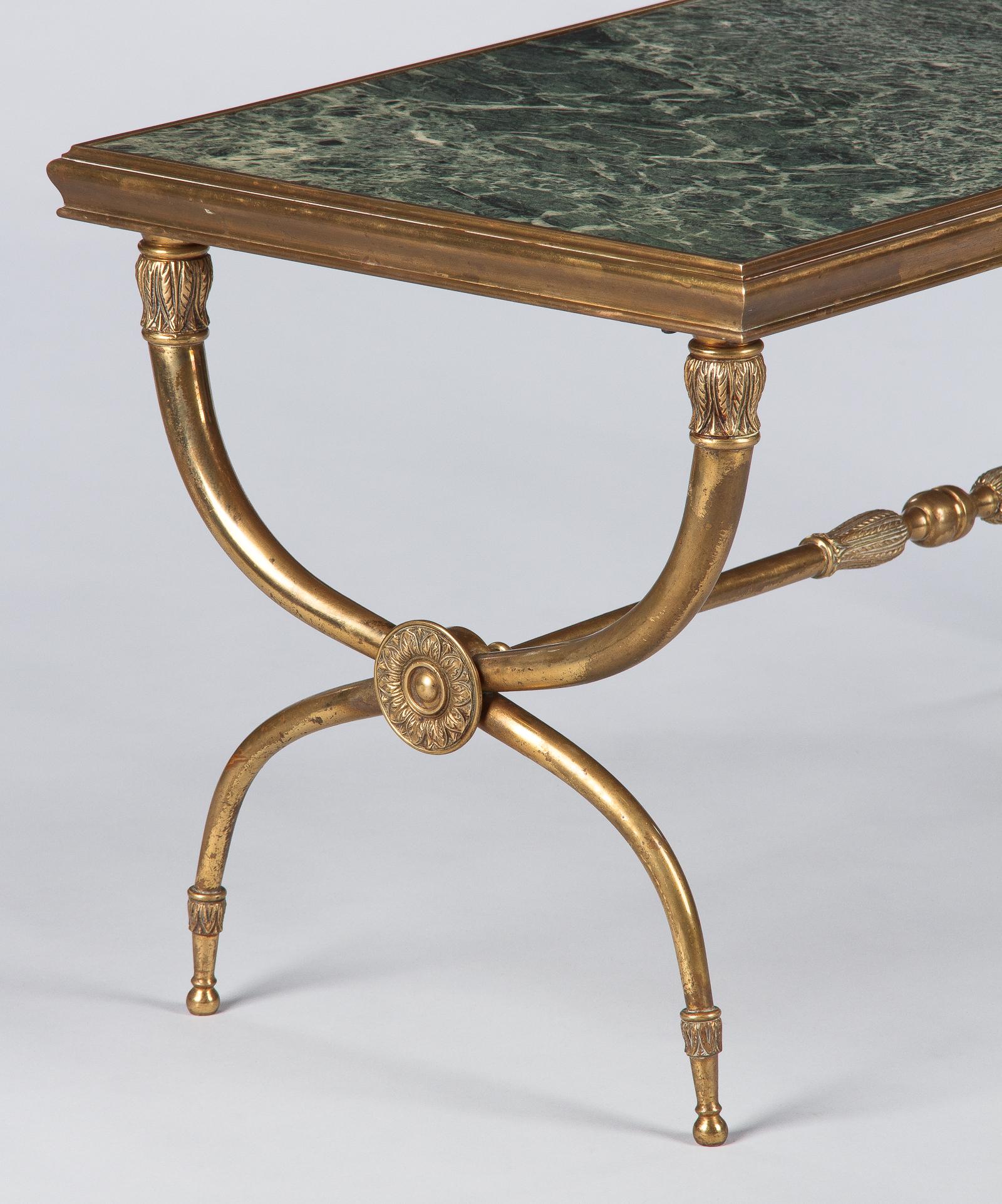 20th Century French Midcentury Brass and Marble Coffee Table Attributed to Raymond Subes