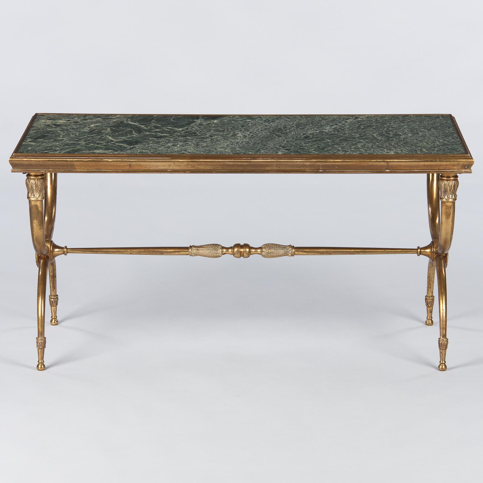 French Midcentury Brass and Marble Coffee Table Attributed to Raymond Subes 1