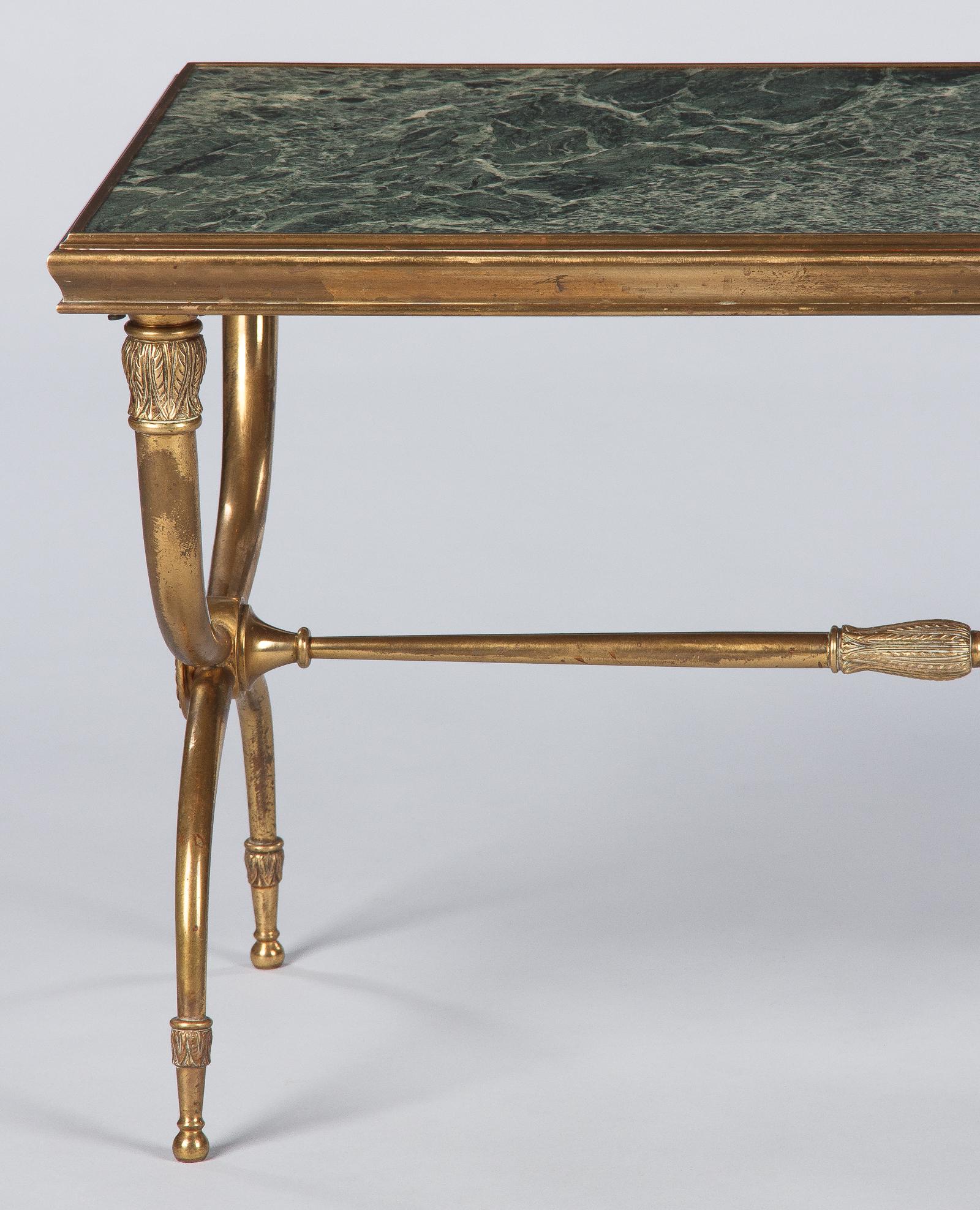 French Midcentury Brass and Marble Coffee Table Attributed to Raymond Subes 2
