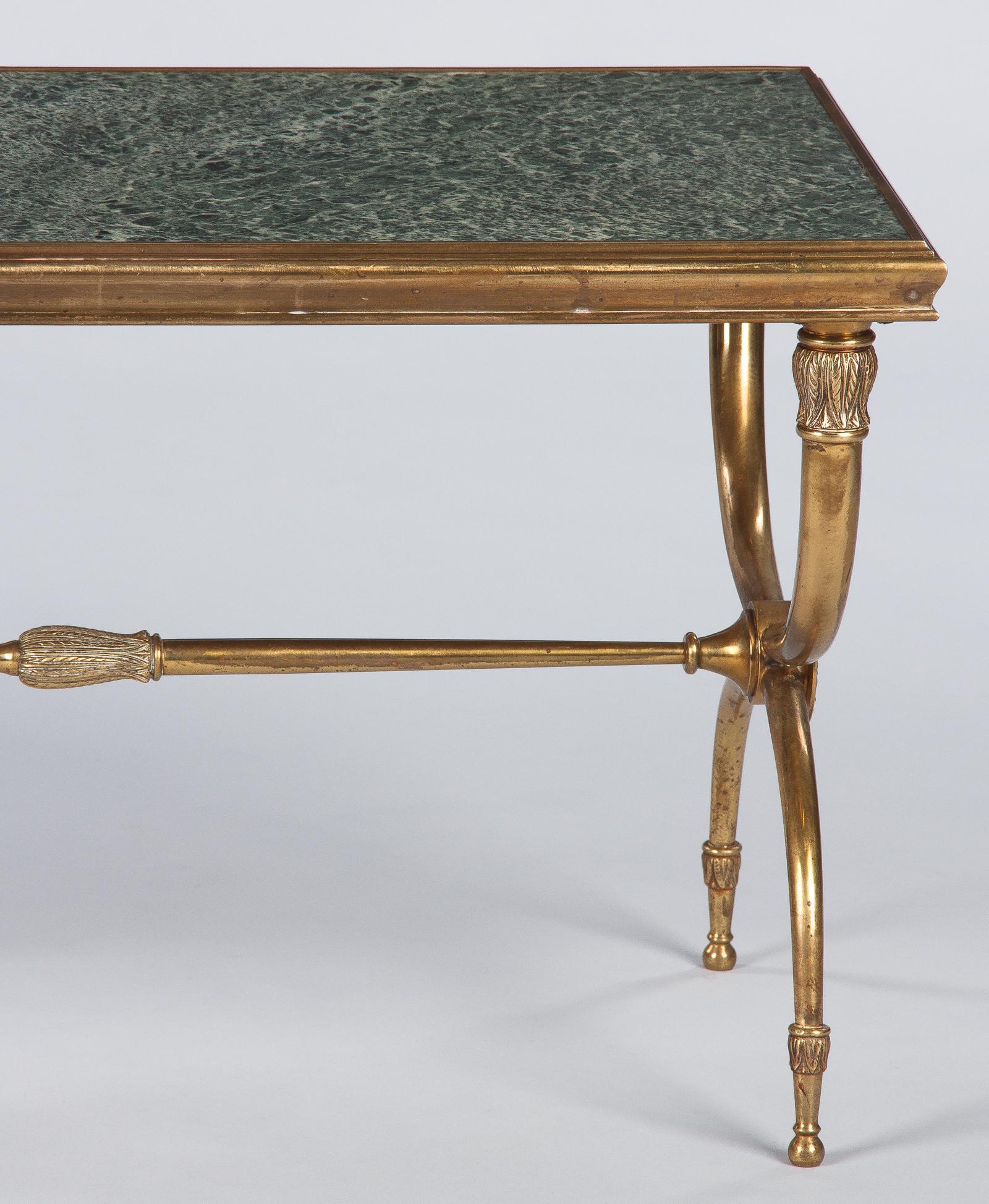 French Midcentury Brass and Marble Coffee Table Attributed to Raymond Subes 3