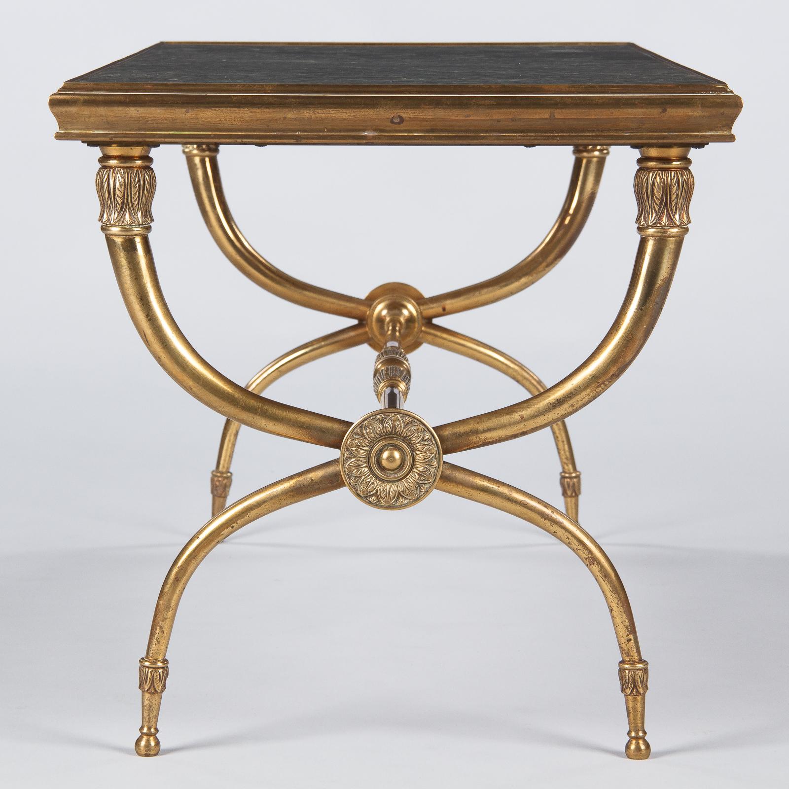 French Midcentury Brass and Marble Coffee Table Attributed to Raymond Subes 4