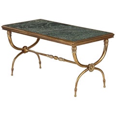 French Midcentury Brass and Marble Coffee Table Attributed to Raymond Subes