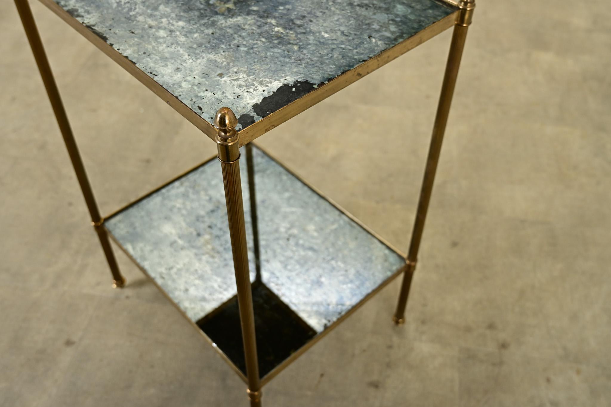 Französisch Midcentury Messing & Antique Mirror Beistelltisch 4