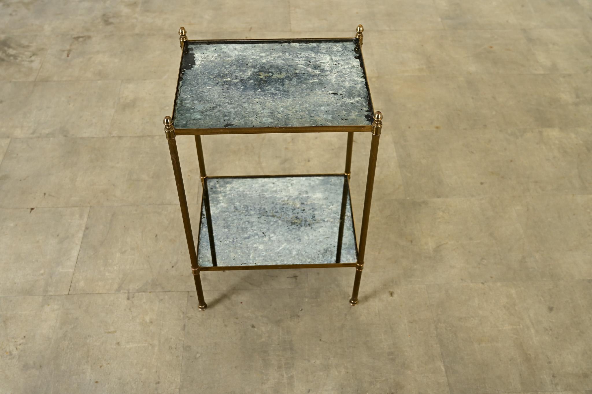 Französisch Midcentury Messing & Antique Mirror Beistelltisch (Sonstiges)