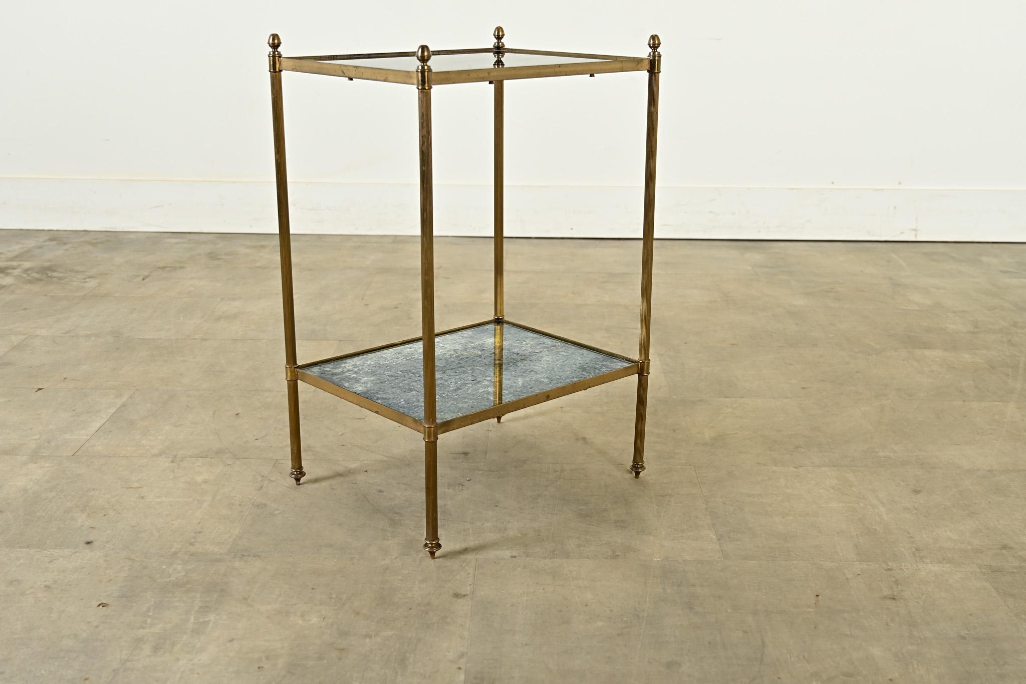 Französisch Midcentury Messing & Antique Mirror Beistelltisch (20. Jahrhundert)
