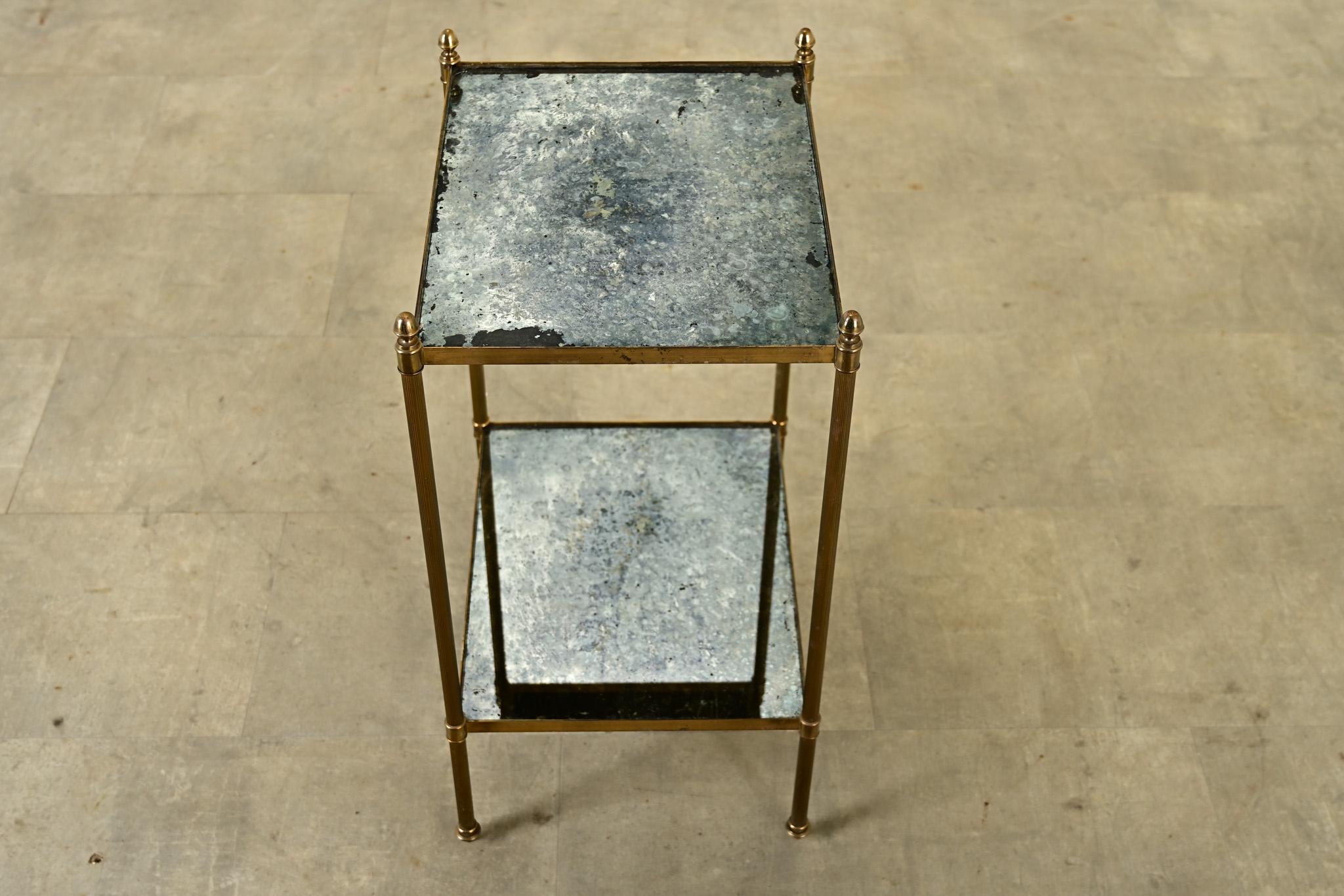 Französisch Midcentury Messing & Antique Mirror Beistelltisch 2