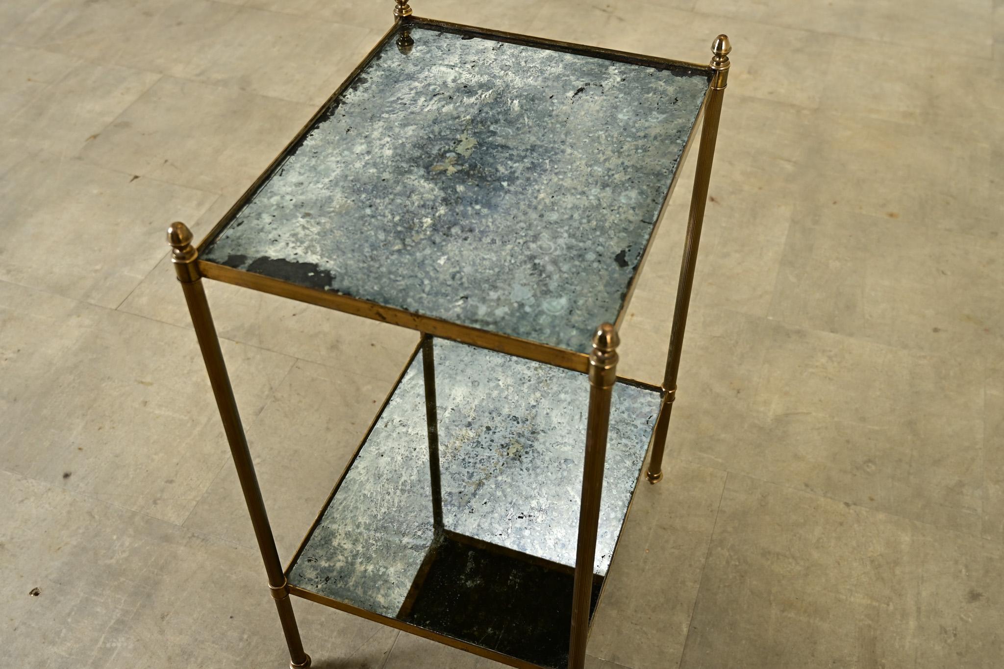 Französisch Midcentury Messing & Antique Mirror Beistelltisch 3