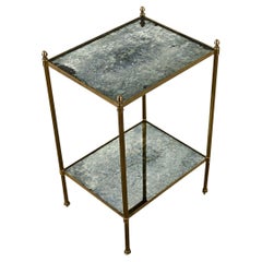 French Midcentury Brass & Antique Mirror Side Table