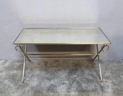French Midcentury Brass Coffee Table with Mirror Glass Top