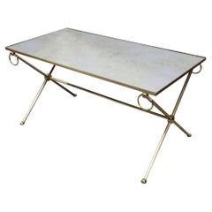French Midcentury Brass Coffee Table with Mirror Glass Top