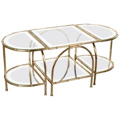 Table basse en laiton et faux bambou du milieu du siècle par Maison Baguès