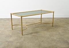French Midcentury Brass & Glass Faux Bamboo Coffee Table