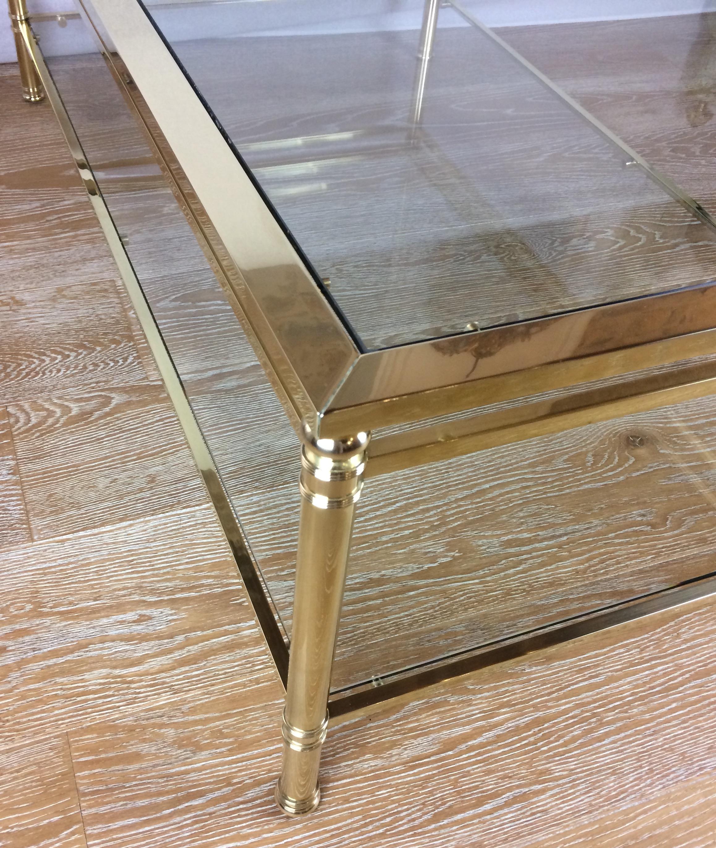 Midcentury Brass and Glass Tow-Tiered Coffee Table Attributed to Maison Jansen 5