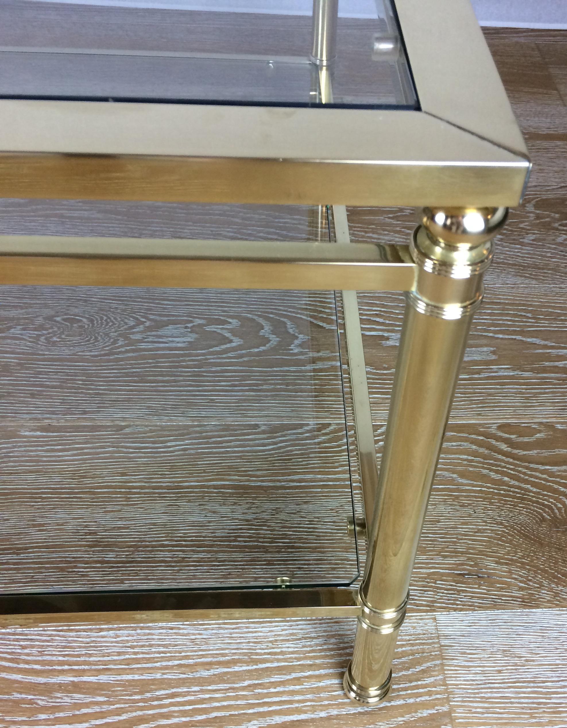 Midcentury Brass and Glass Tow-Tiered Coffee Table Attributed to Maison Jansen In Good Condition In Miami, FL