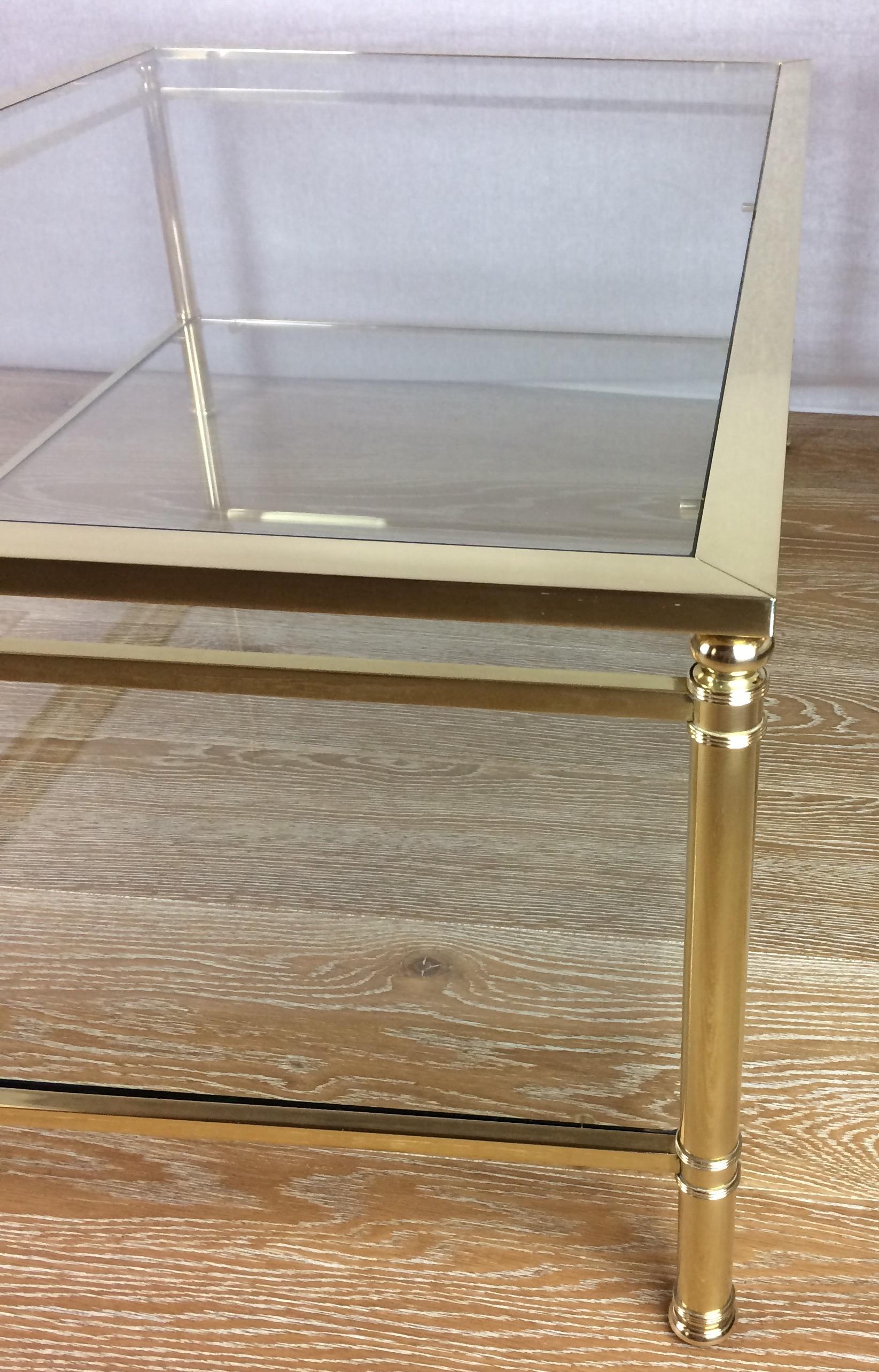 Midcentury Brass and Glass Tow-Tiered Coffee Table Attributed to Maison Jansen 2