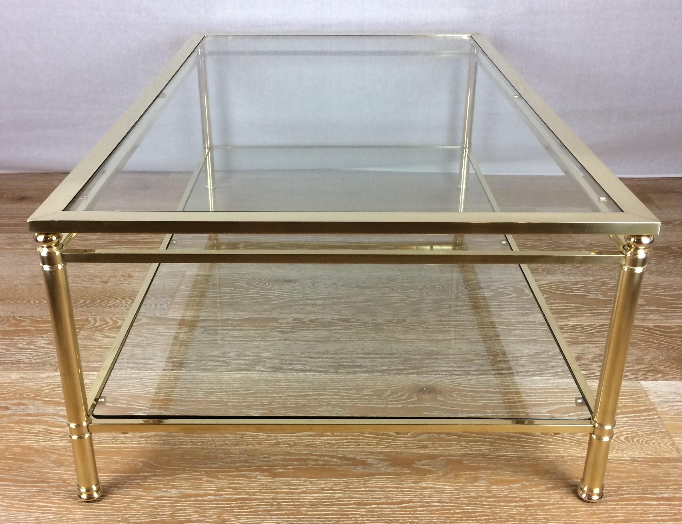 Midcentury Brass and Glass Tow-Tiered Coffee Table Attributed to Maison Jansen 3