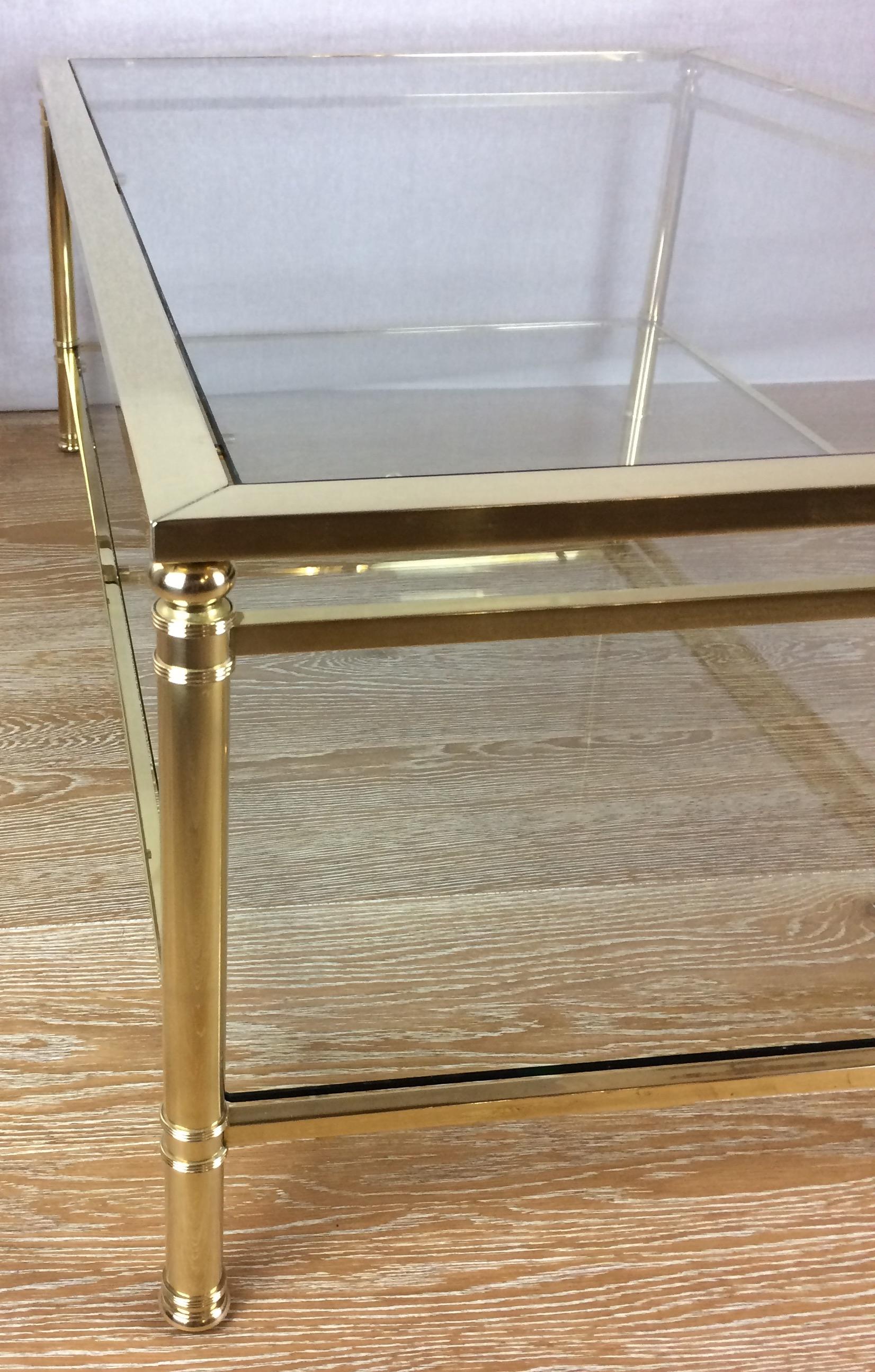 Midcentury Brass and Glass Tow-Tiered Coffee Table Attributed to Maison Jansen 4
