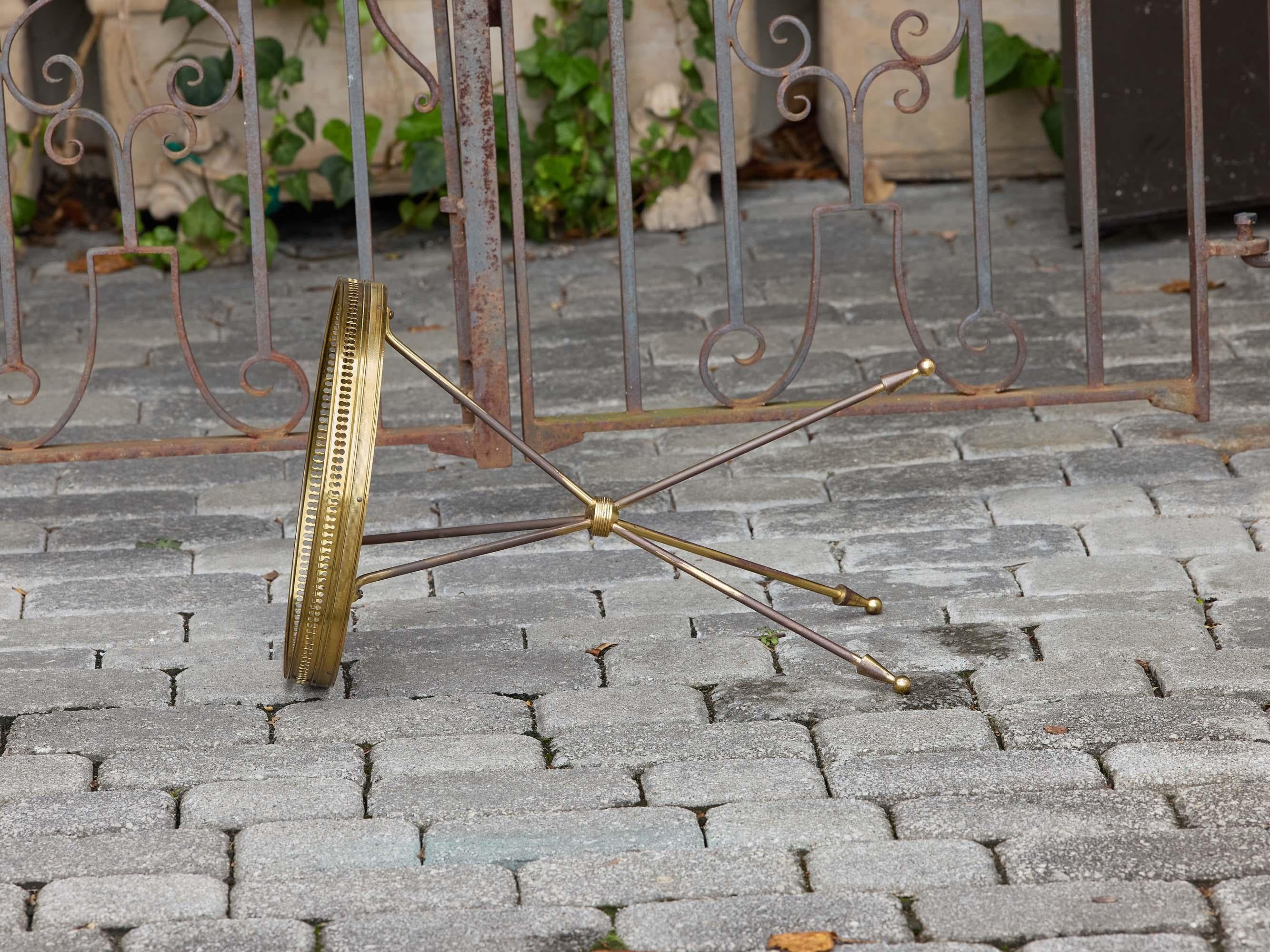 20th Century French Midcentury Brass Gueridon Side Table with Mirrored Top and Tripod Base For Sale