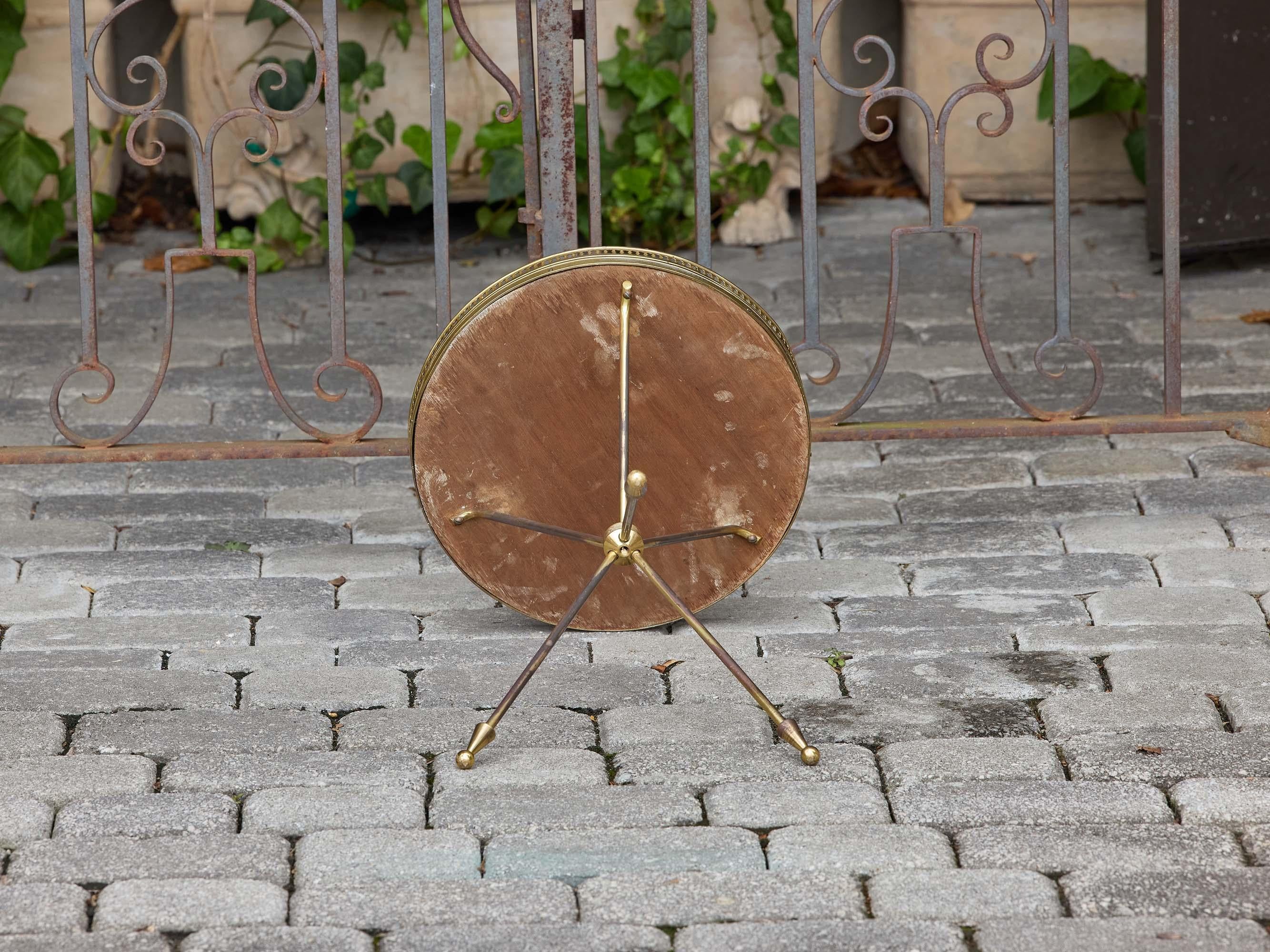 French Midcentury Brass Gueridon Side Table with Mirrored Top and Tripod Base For Sale 2