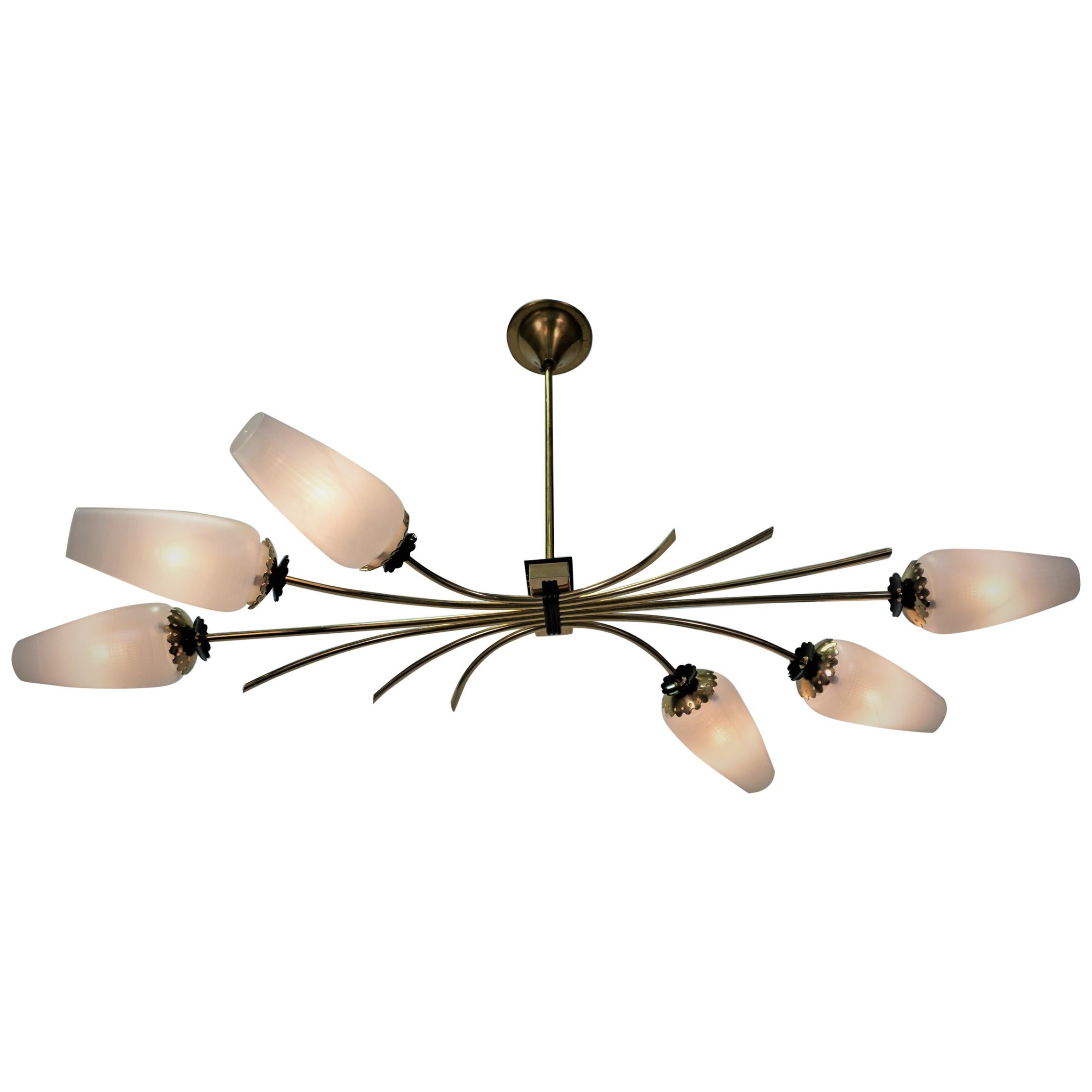 French Midcentury Bronze and Glass Chandelier