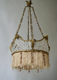 French Midcentury Bronze and Glass Flower Crown Chandelier with Gold Accents