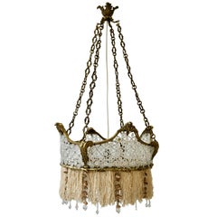 French Midcentury Bronze and Glass Flower Crown Chandelier with Gold Accents