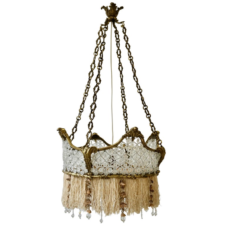 French Midcentury Bronze and Glass Flower Crown Chandelier with Gold Accents For Sale