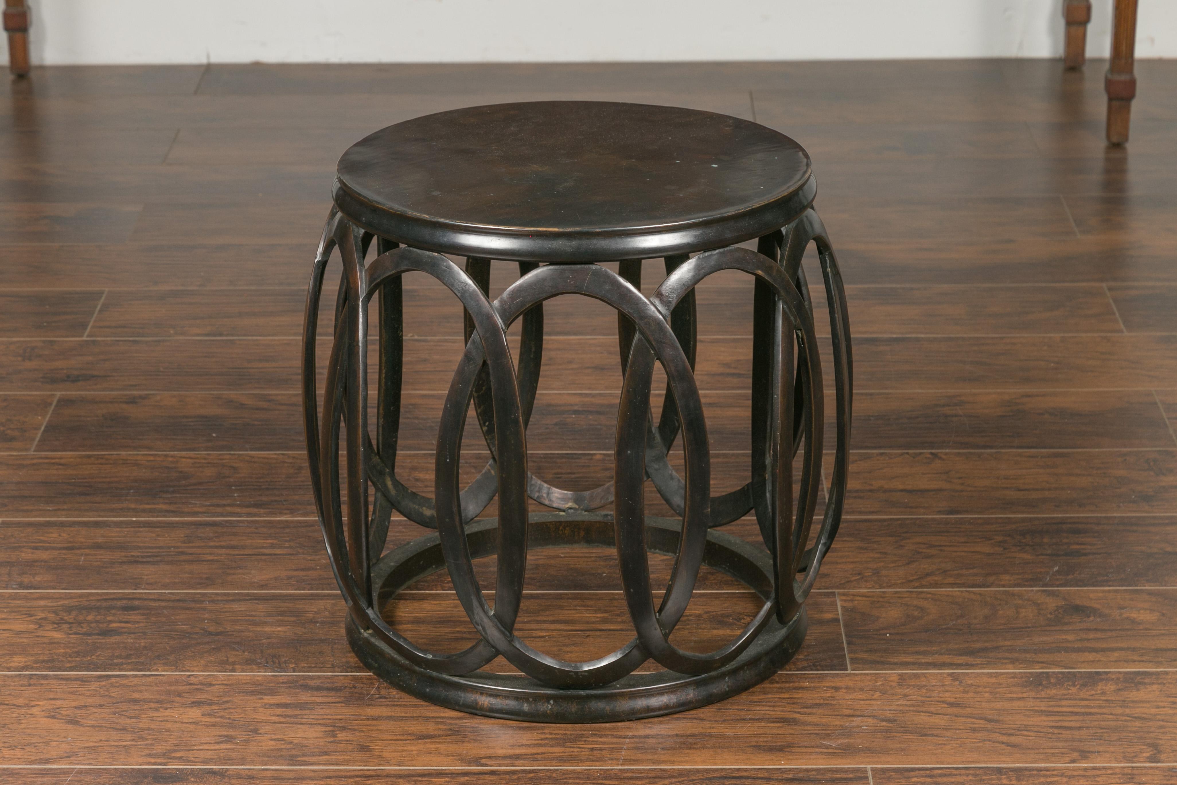 French Midcentury Bronze Drum Drinks Table with Intertwining Oval Motifs For Sale 3