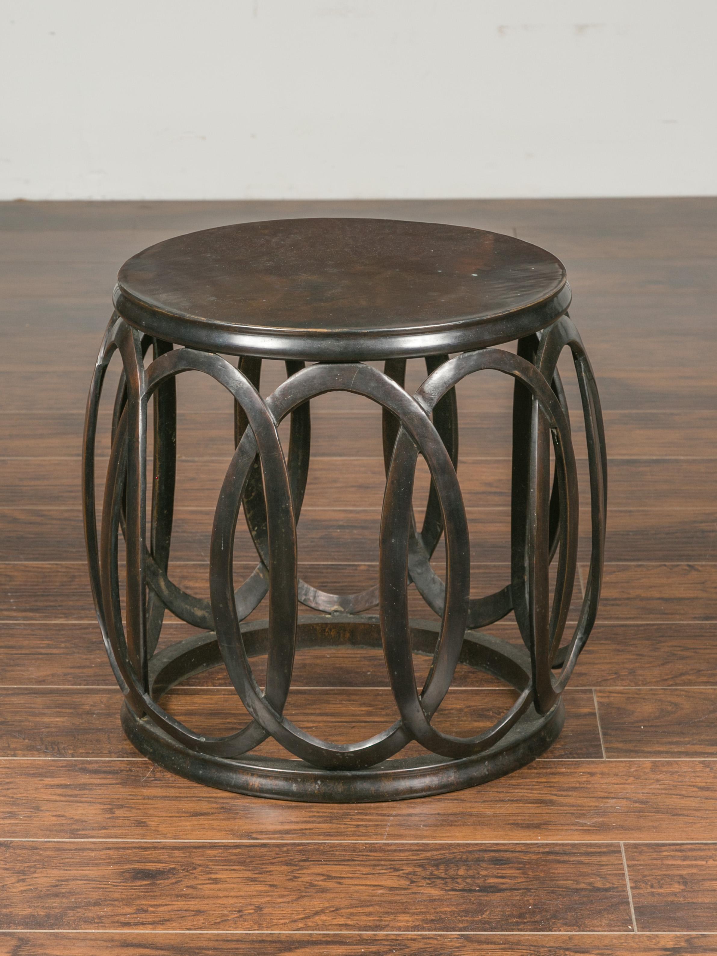 French Midcentury Bronze Drum Drinks Table with Intertwining Oval Motifs For Sale 4