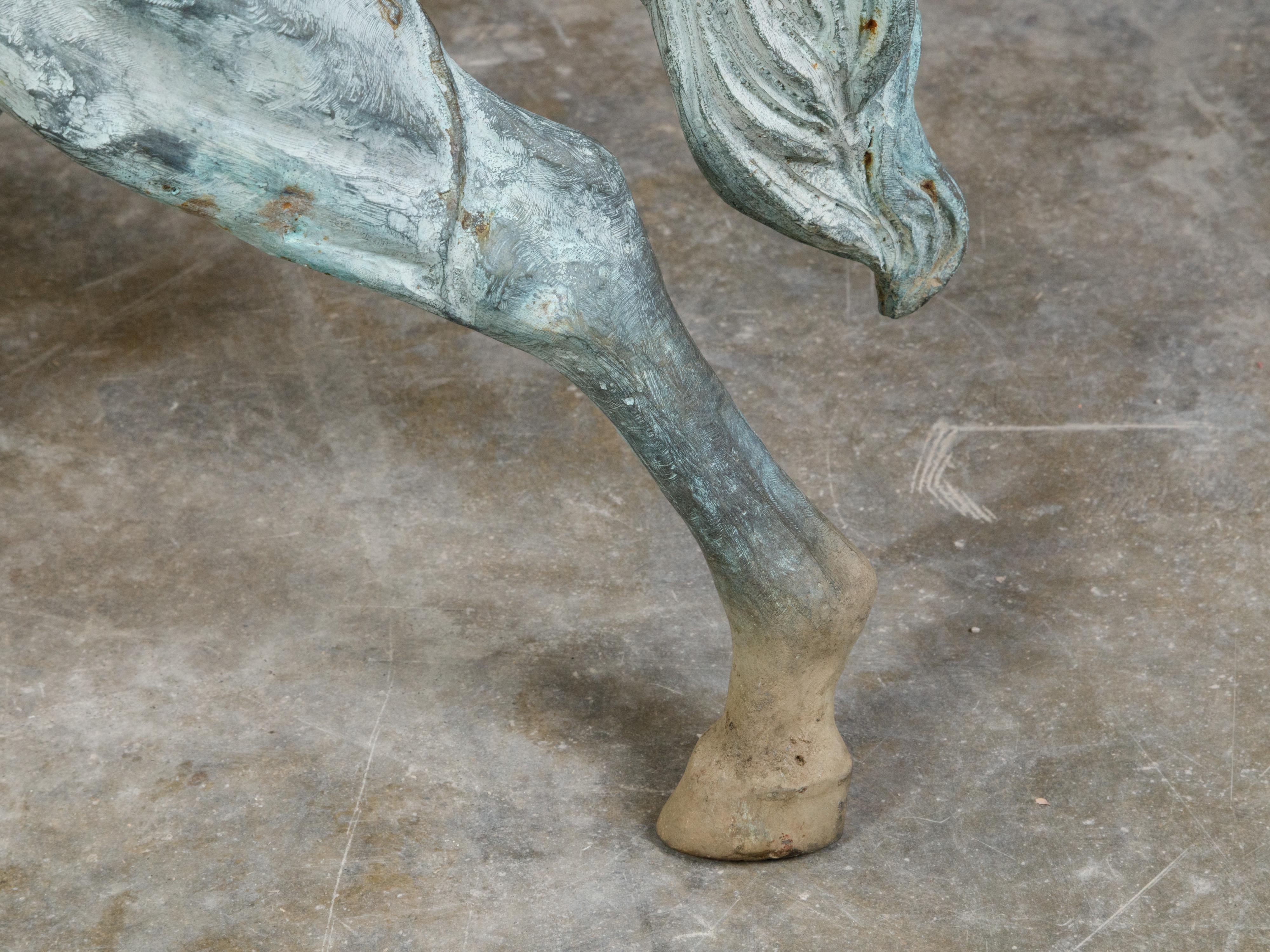 French Midcentury Bronze Horse Statue with Raised Hoof and Patina For Sale 2