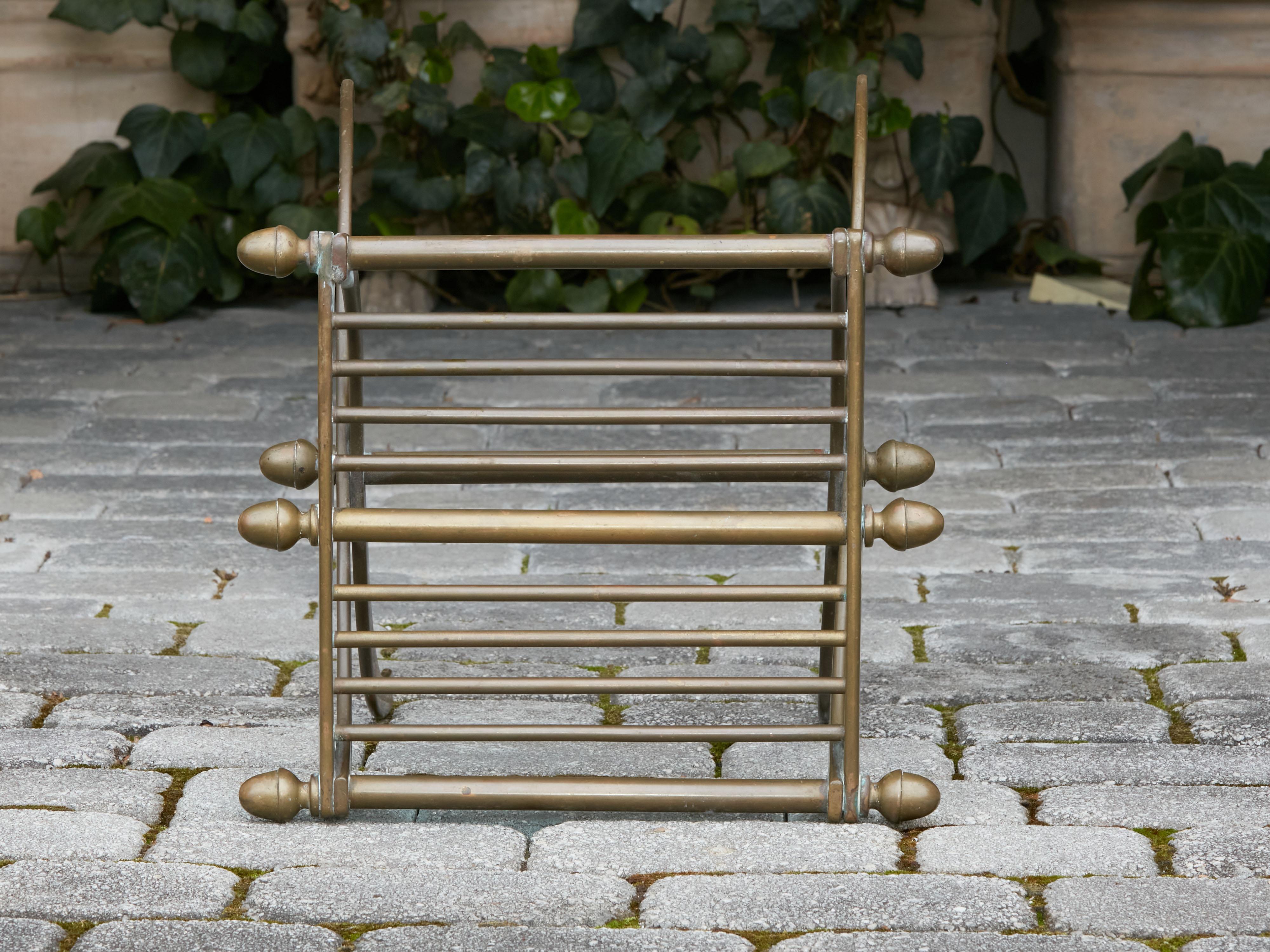 French Mid-Century Bronze Stool with Double X-Form Base and Acorn Motifs For Sale 4