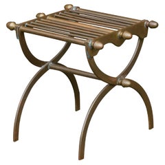French Mid-Century Bronze Stool with Double X-Form Base and Acorn Motifs