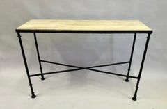 French Midcentury Bronze & Travertine Console, Jean-Michel Frank