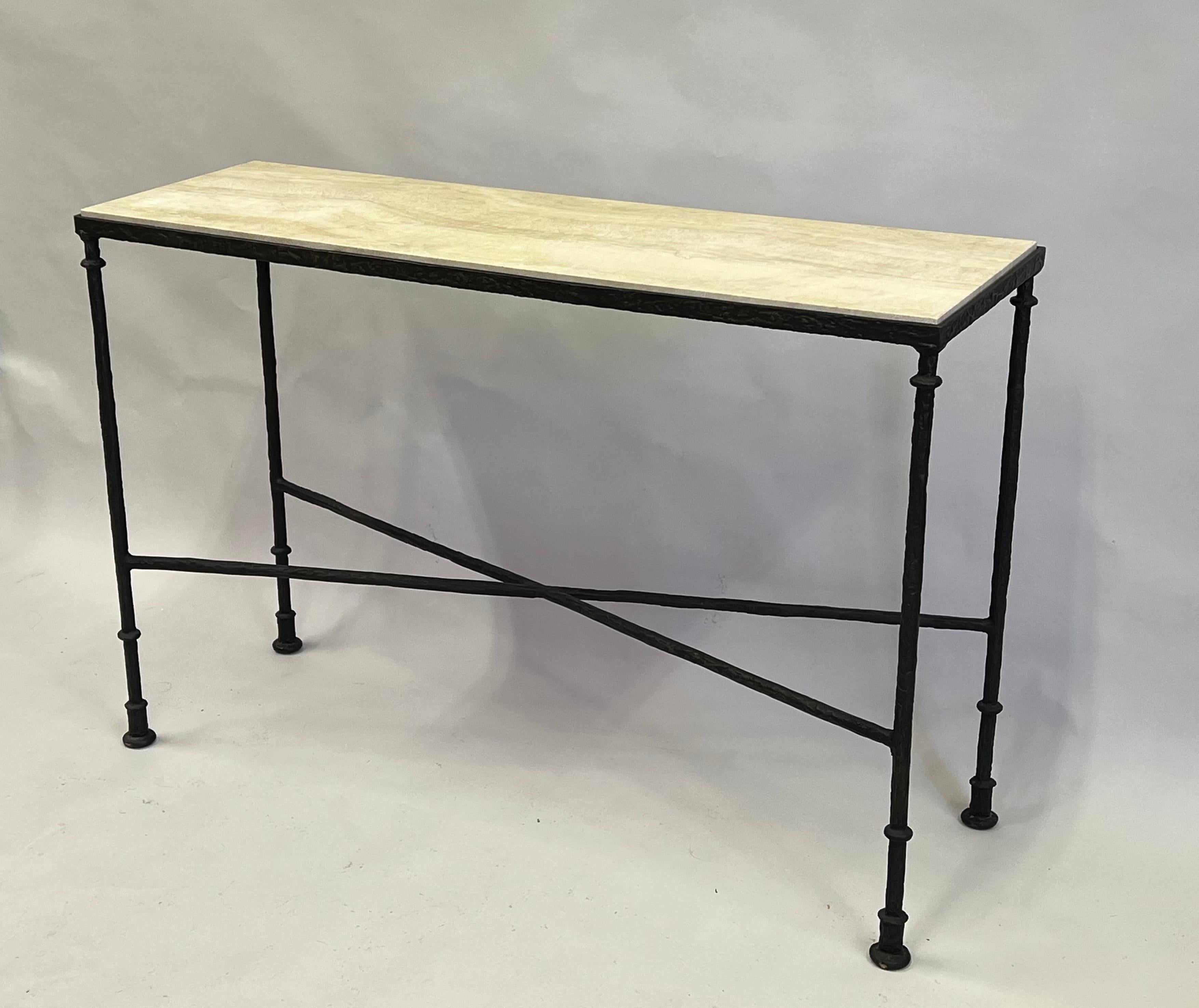 20th Century French Midcentury Bronze & Travertine Console, Jean-Michel Frank For Sale