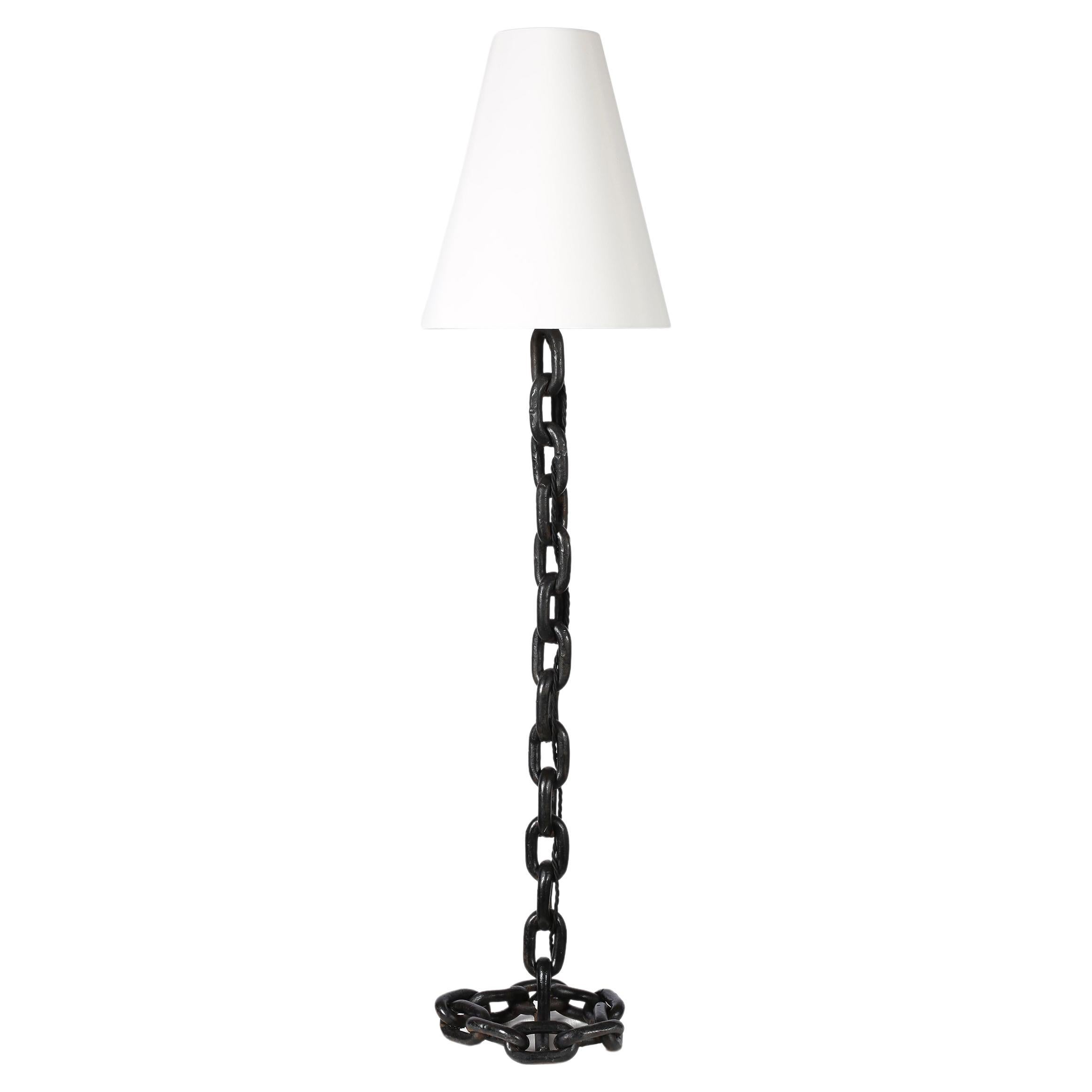 French Midcentury Brutalist Iron Chain Link Table Lamp For Sale