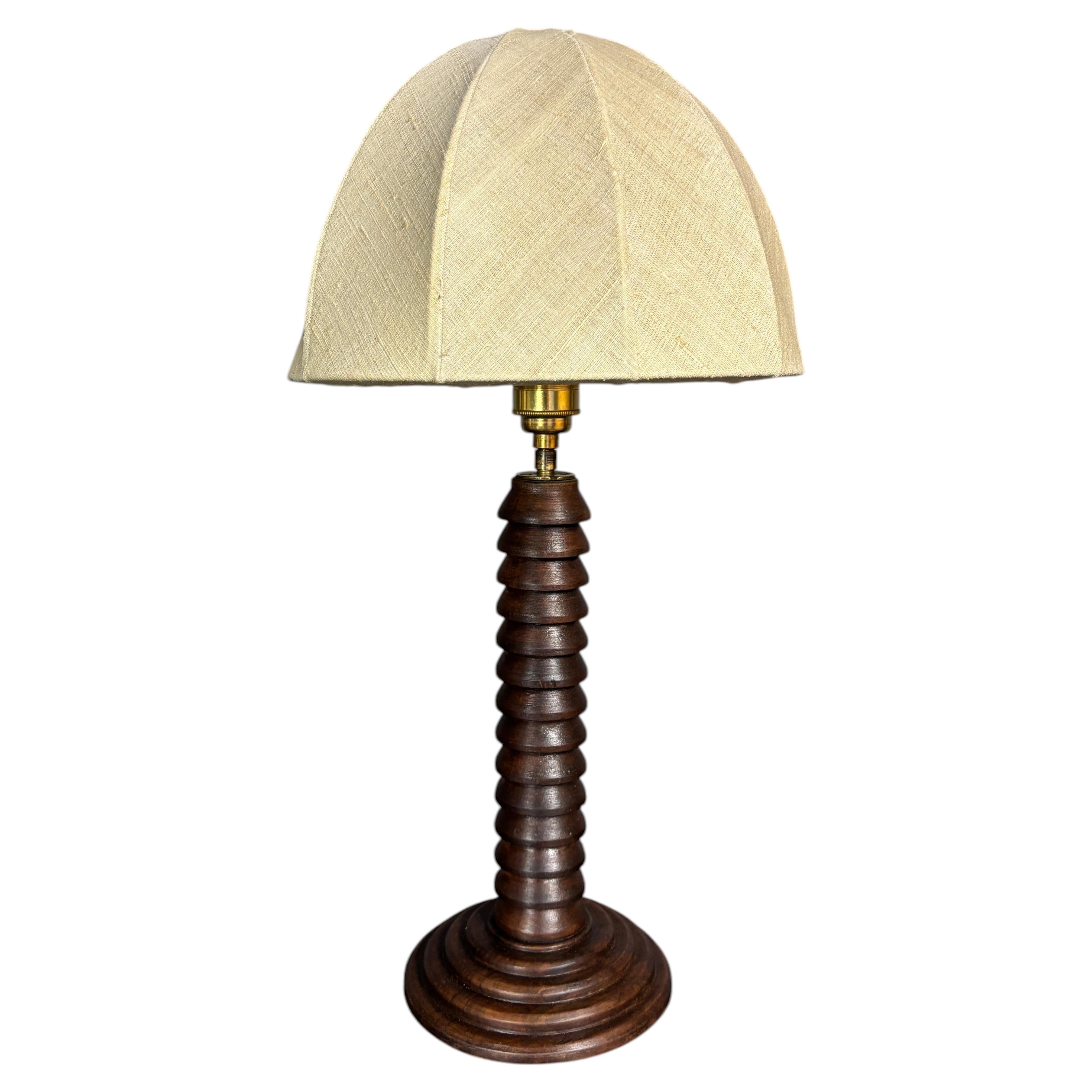 French midcentury brutalist modernist wood turned mushroom table lamp, 1950s