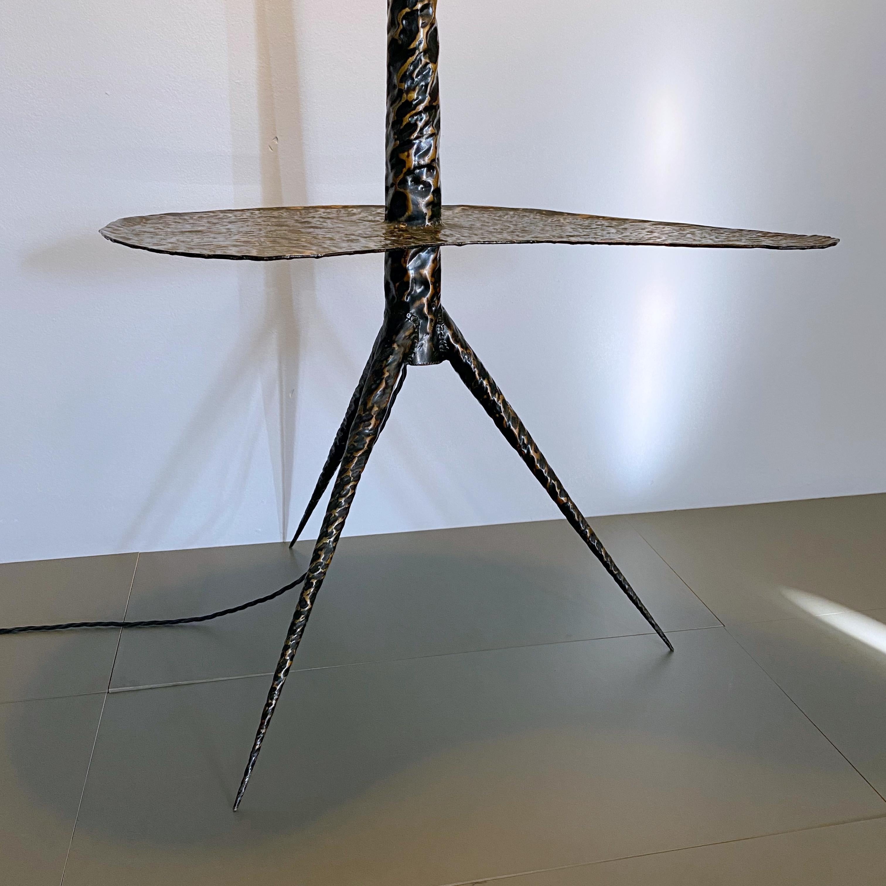 French Midcentury Brutalist Tripod Floor Lamp with Table, 1960s, France 1