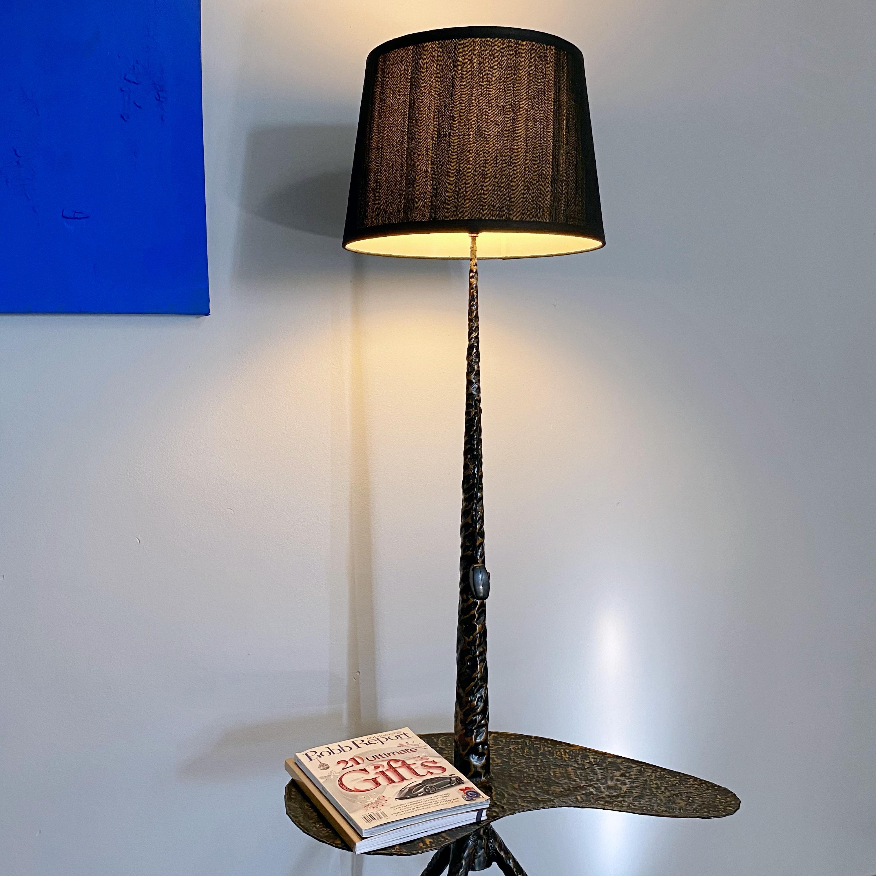 French Midcentury Brutalist Tripod Floor Lamp with Table, 1960s, France 3